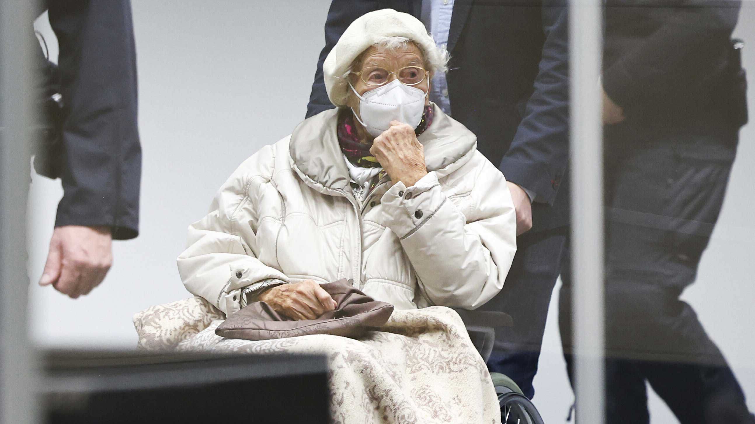 Irmgard Furchner, accused of being part of the apparatus that helped the Nazis' Stutthof concentration camp function, appears in court for the verdict in her trial in Itzehoe, Germay, Tuesday, Dec. 20, 2022. 