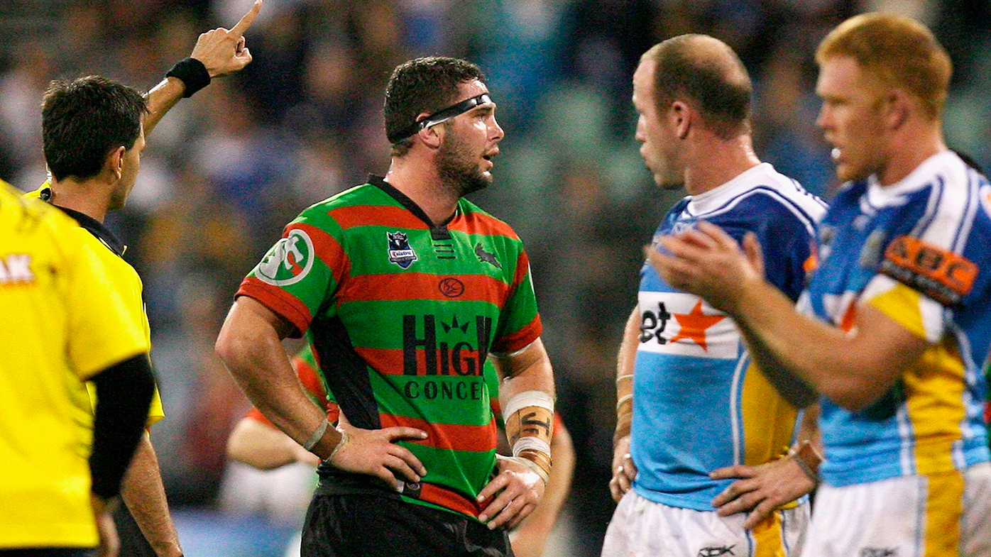 Jaiman Lowe is sent off after knocking out Brett Delaney in 2007.