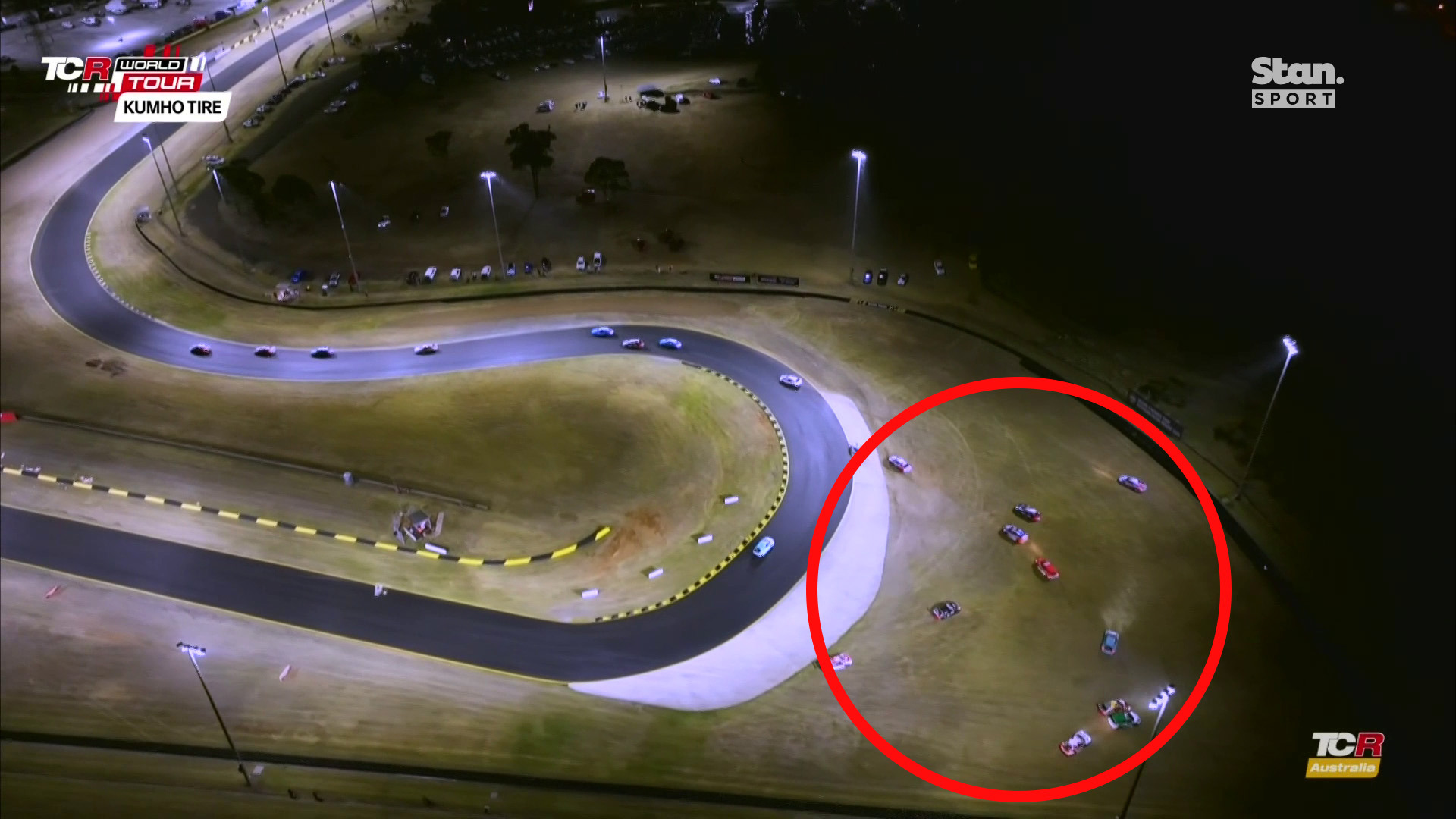 The moment cars went flying off the road in the wet in the TCR World Tour opener at Sydney Motorsport Park.