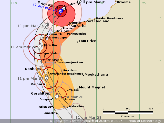 Severe Tropical Cyclone Narelle has intensified again into a category four storm as it barrels towards 800km of Western Australia's coastline.