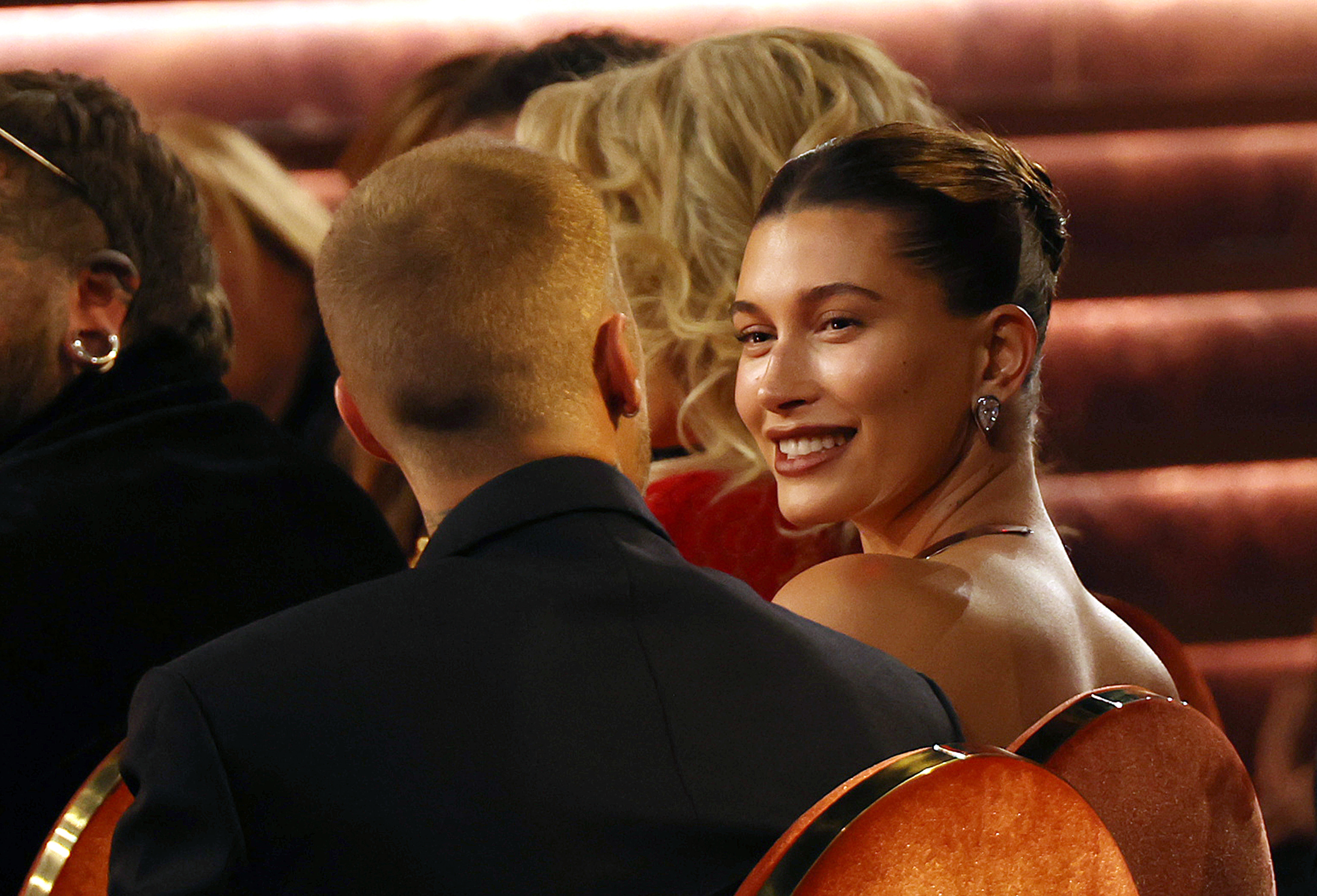  Justin Bieber and Hailey Bieber attend the 68th GRAMMY Awards