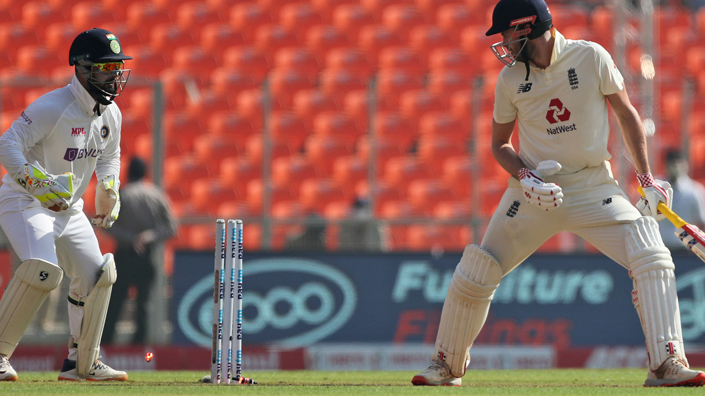 England's Dom Sibley is bowled on the first morning of the fourth Test against India.