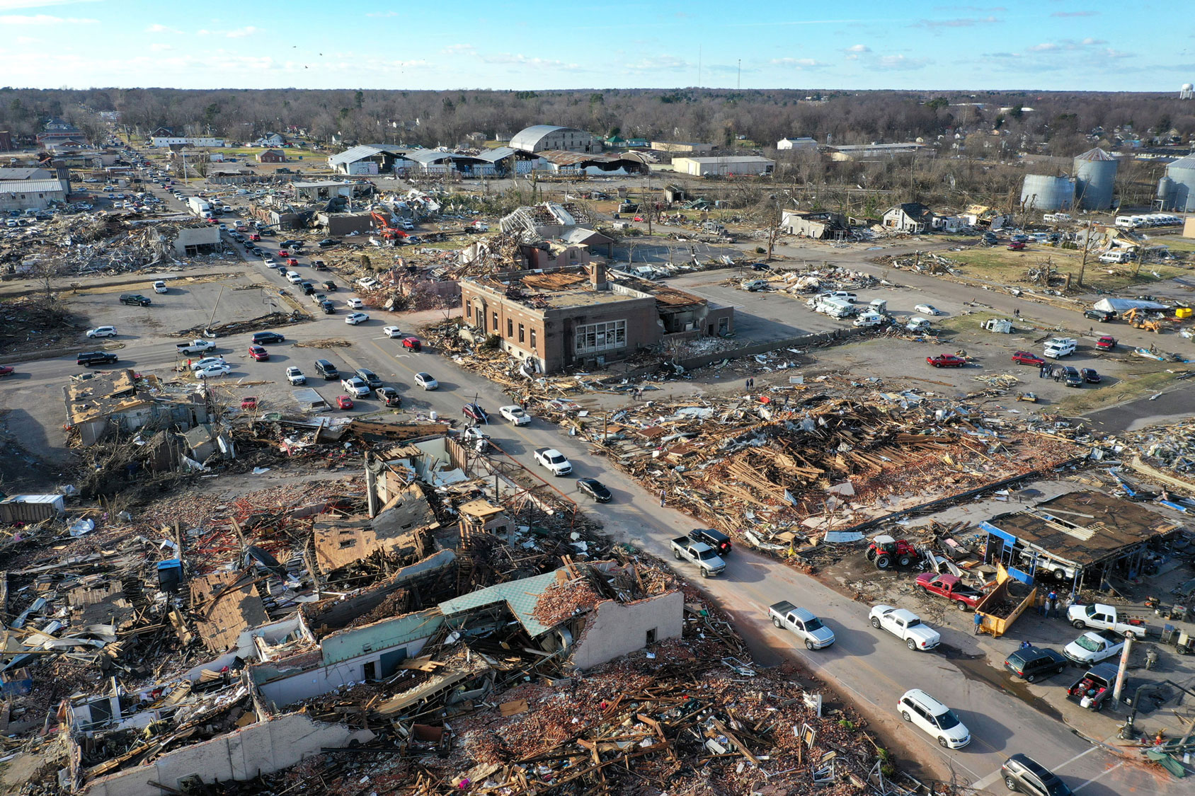 Homes and businesses are destroyed after a tornado ripped through Mayfield, Kentucky