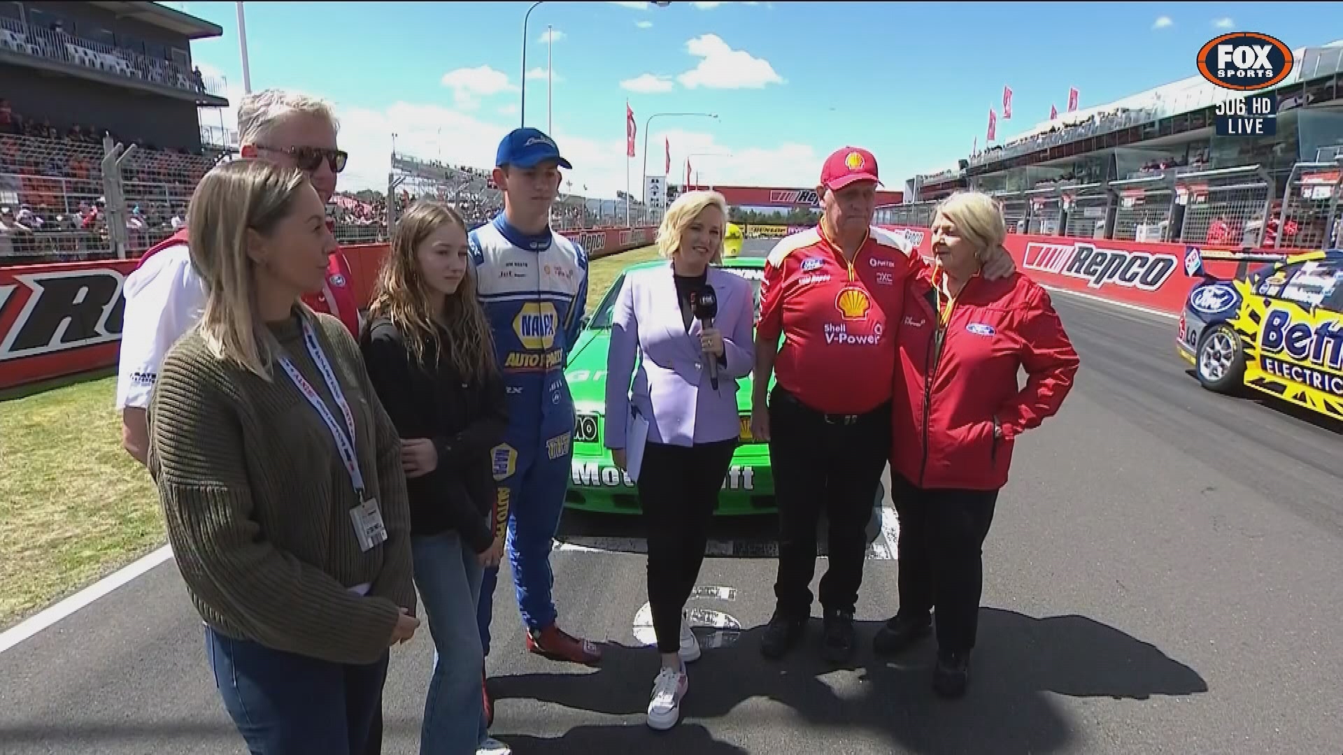The entire Johnson clan on the grid ahead of the legends parade at the Bathurst 1000.
