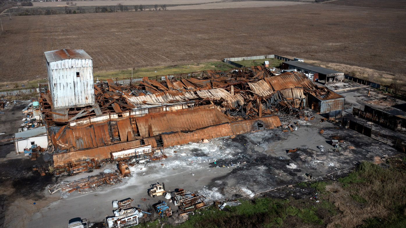  A factory lies in ruins after being destroyed during fighting between Ukrainian and Russian occupying forces