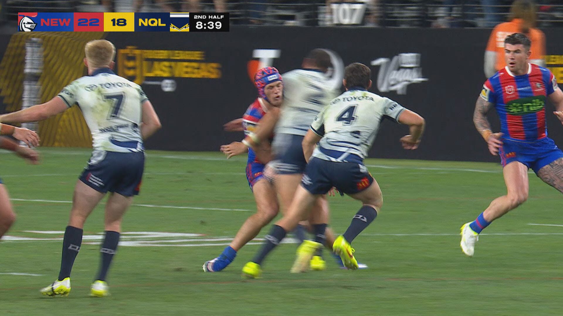 Kalyn Ponga hit by Braidon Burns.