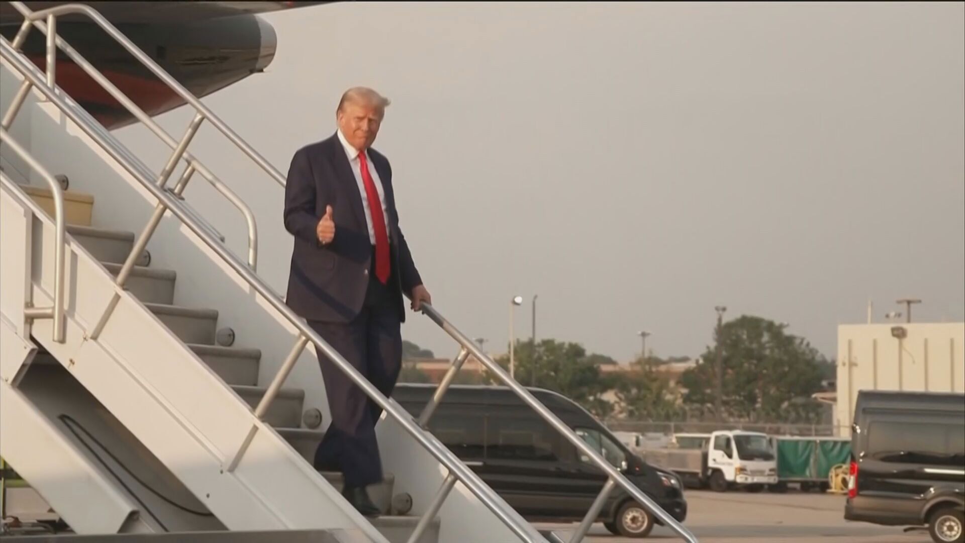 Donald Trump leaves Trump Force One in Atlanta, Georgia.