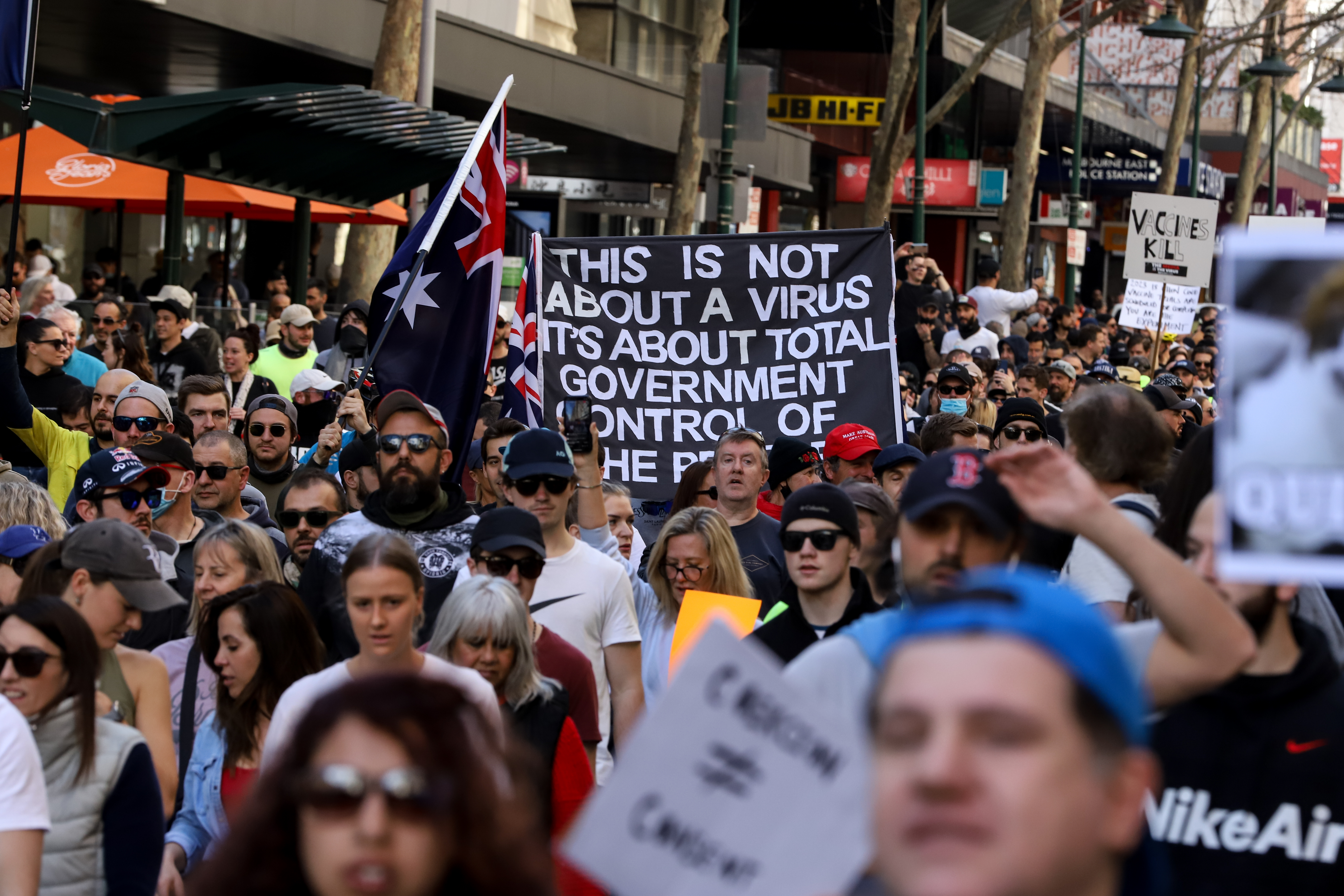 Melbourne anti-lockdown protests, Saturday August 21, 2021.