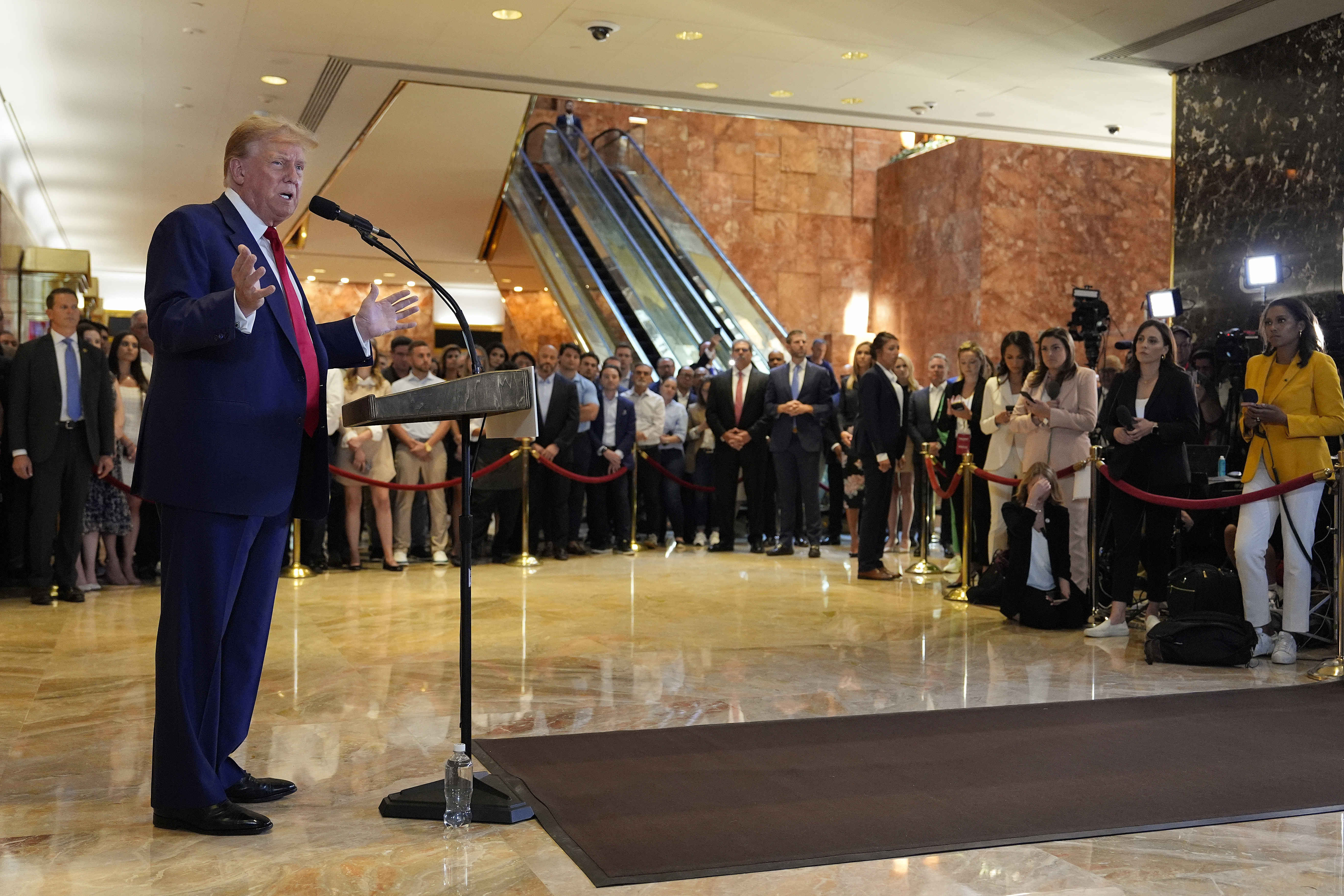 Former US President Donald Trump speaks during a news conference at Trump Tower, Friday, May 31, 2024, in New York. 