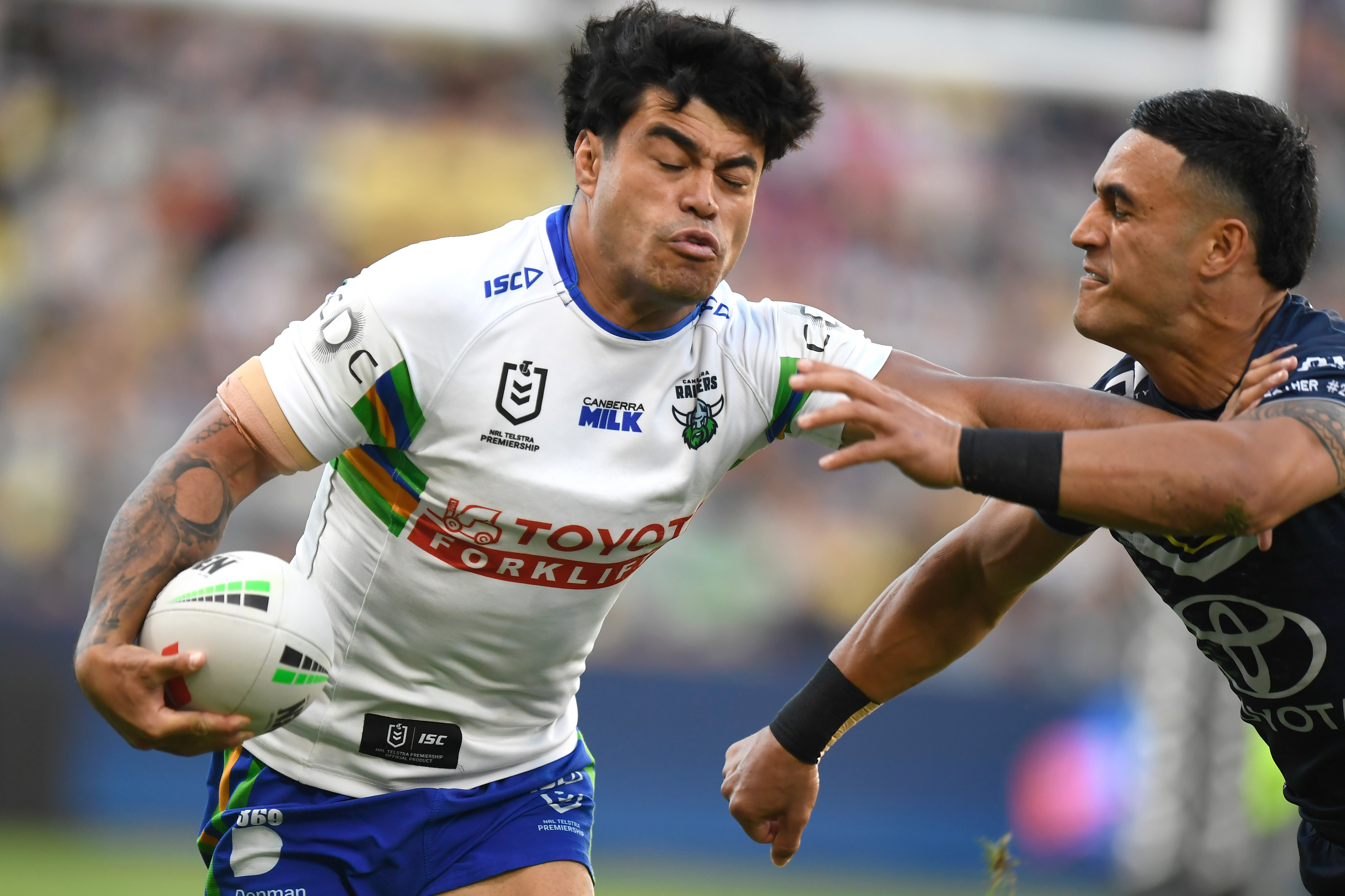 Matthew Timoko in action for the raiders against the Cowboys in round 24.