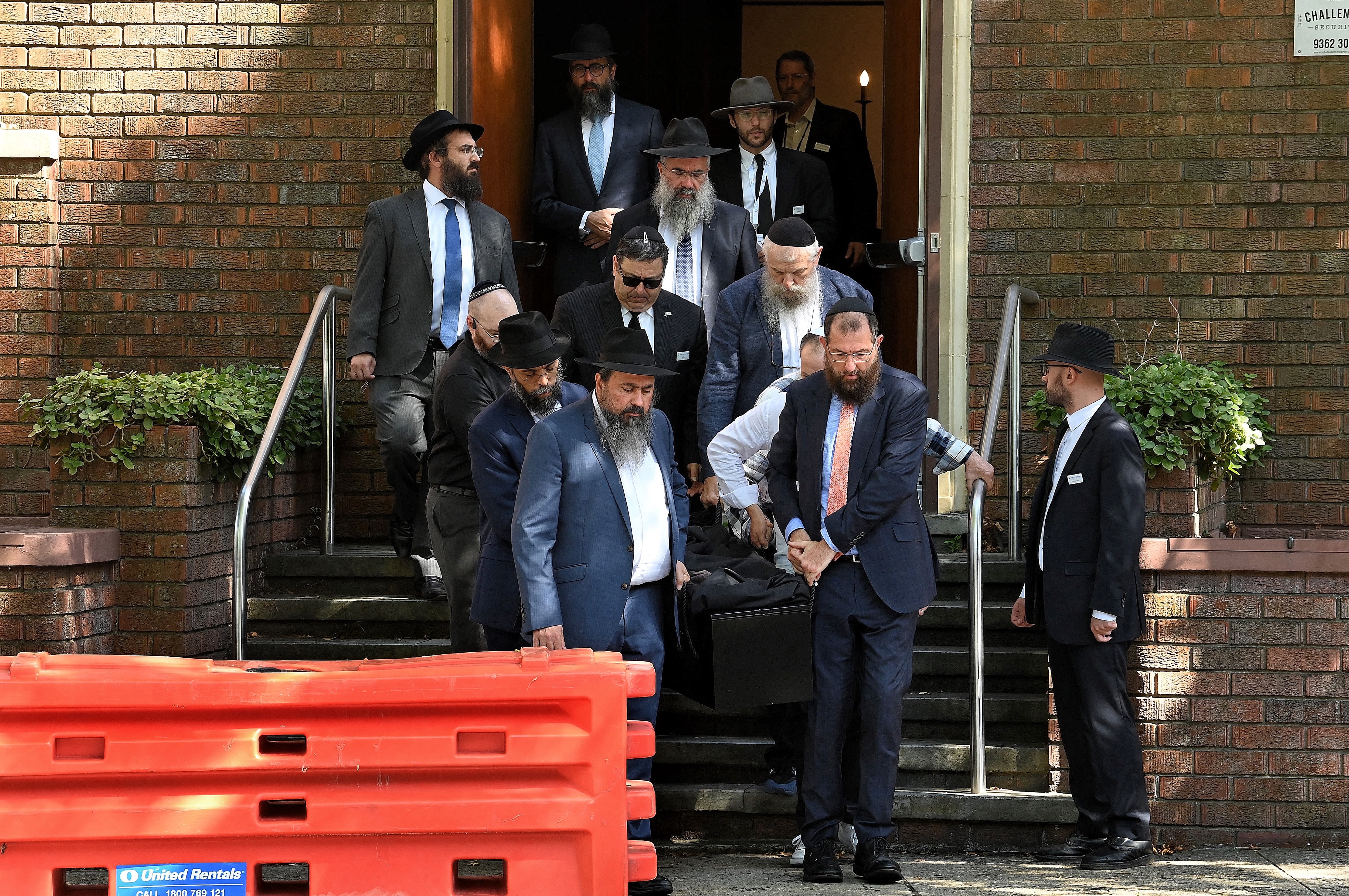The casket of Bondi massacre victim Alexandria Kleytman is carried from Sydney Chevra Kadisha where the funeral was held. Woollhara, NSW.