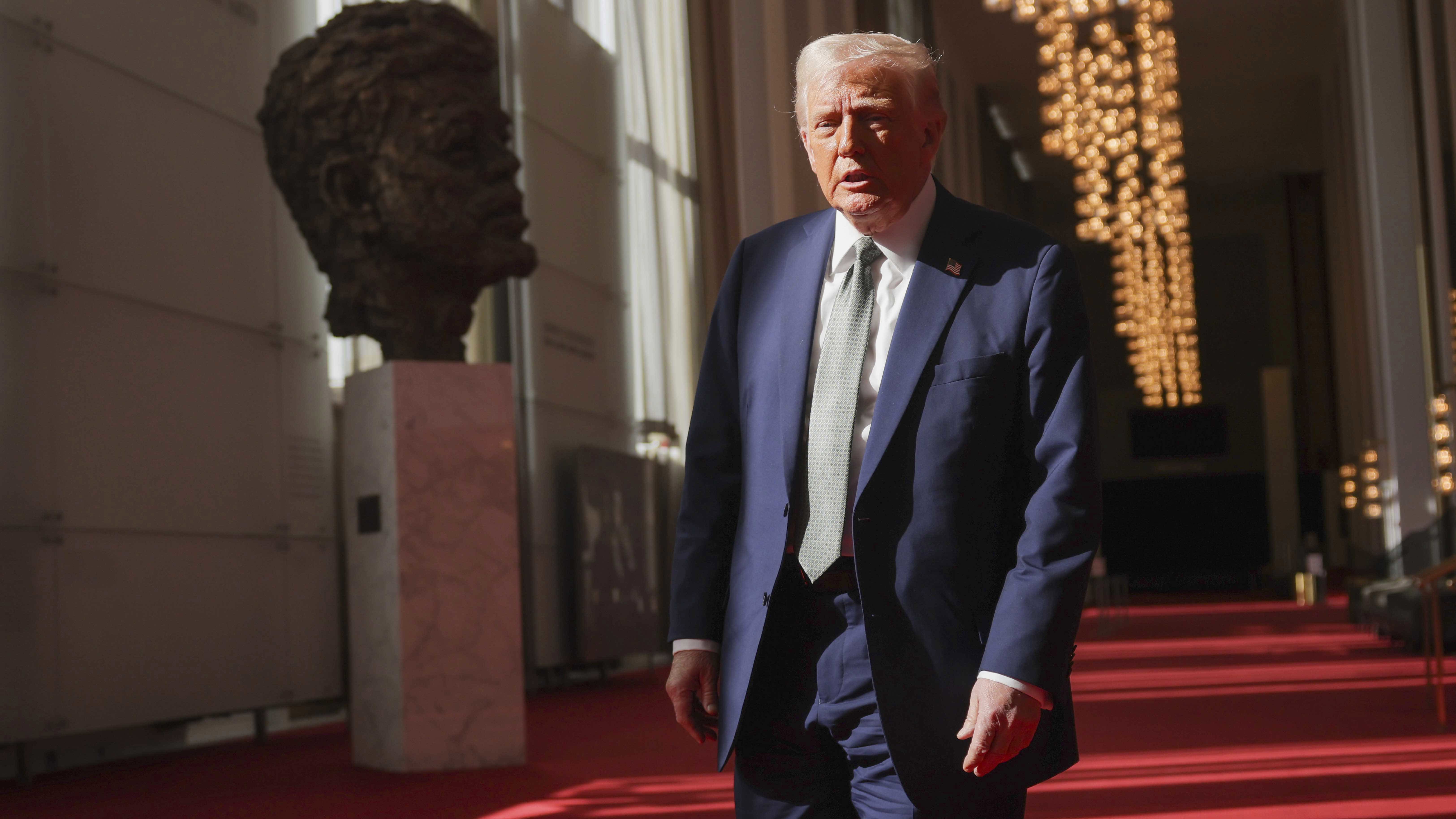 President Donald Trump tours the John F. Kennedy Center for the Performing Arts in Washington, DC.