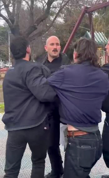 Neo-Nazi Thomas Sewell gatecrashes a Victorian government press conference on Tuesday morning.