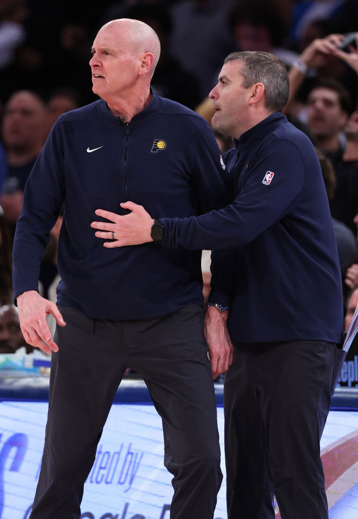 Indiana Pacers head coach Rick Carlisle reacts to a call during the fourth quarter.