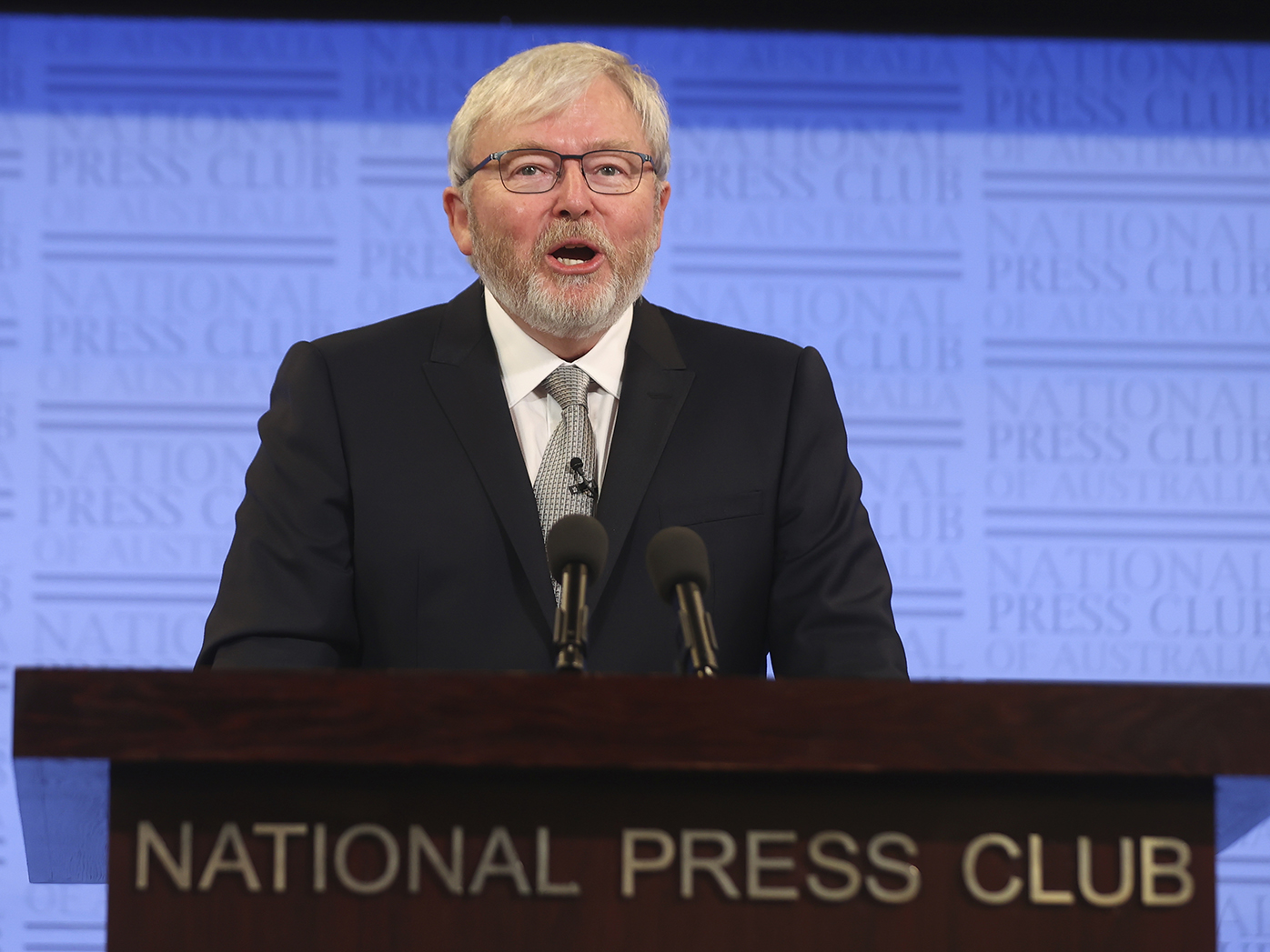 Former Prime Minister Kevin Rudd during his address to the National Press Club of Australia in Canberra 