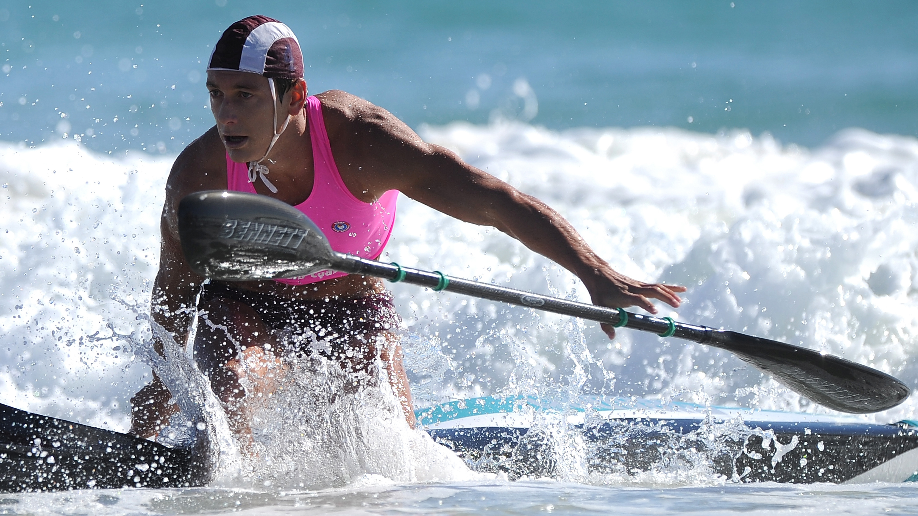 IronMan veteran Alastair Day skis into the beach.