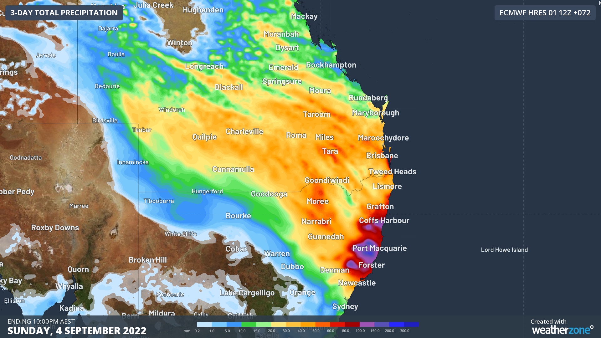 Rainfall forecast for Sunday 4 September