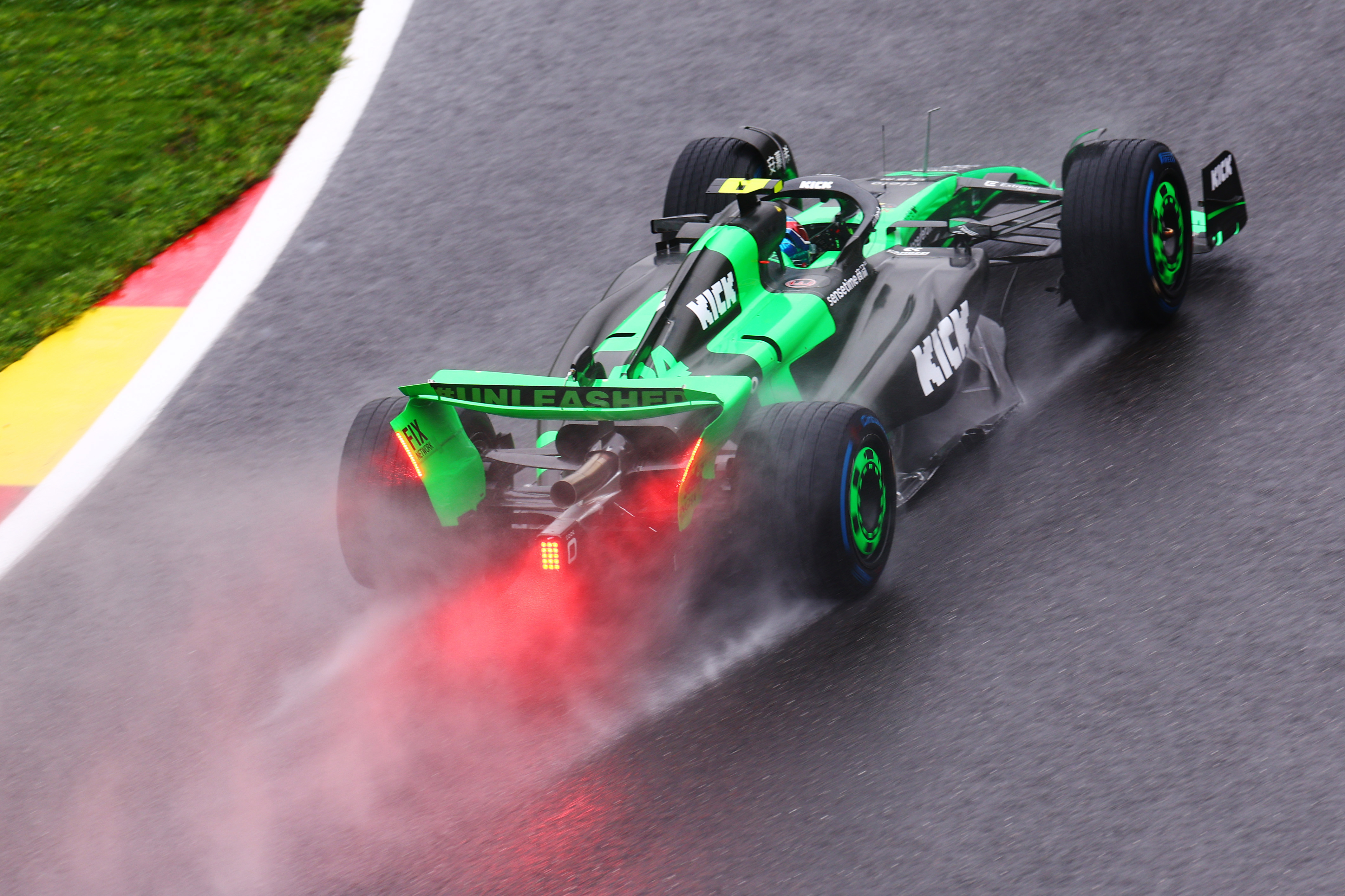 The Kick Sauber of Zhou Guanyu during qualifying ahead of the F1 Grand Prix of Belgium at Circuit de Spa-Francorchamps on July 27, 2024 in Spa, Belgium. (Photo by Dean Mouhtaropoulos/Getty Images)