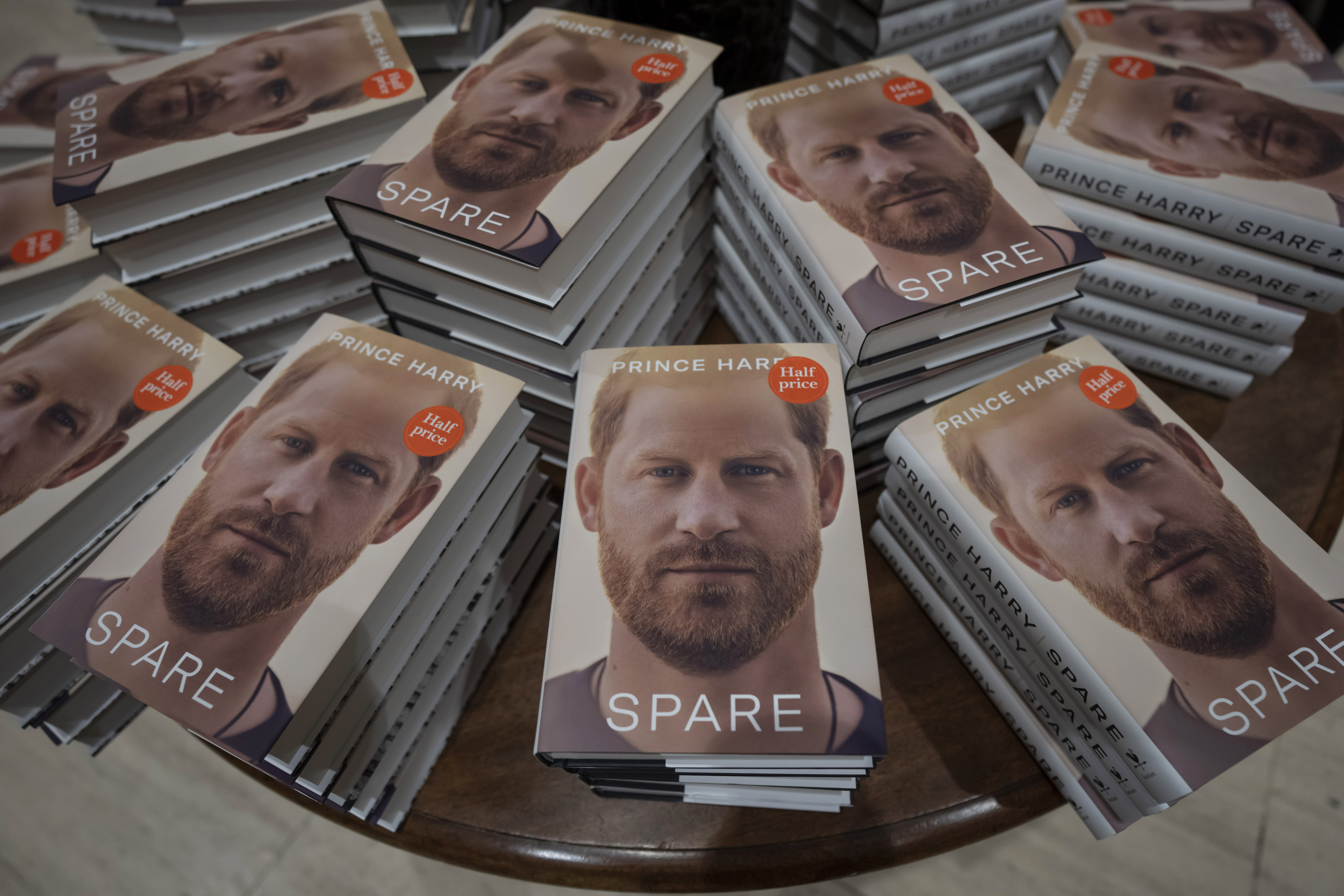 Copies of the new book by Prince Harry called "Spare" are displayed at a book store in London, Tuesday, Jan. 10, 2023.