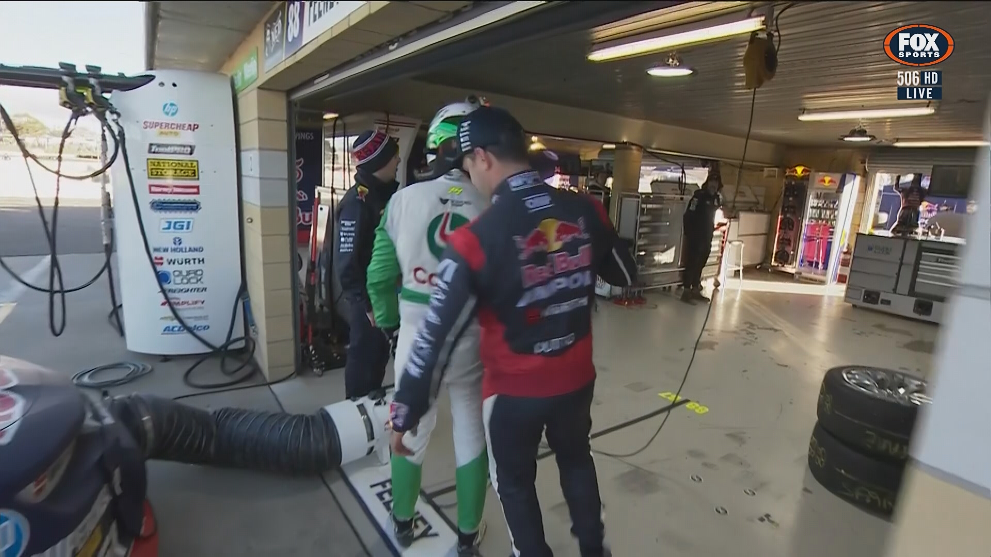 Ford driver Thomas Randle was blocked from entering the Red Bull Triple Eight team garage by team boss Mark Dutton when he tried to apologise for a late-race collision with Broc Feeney.