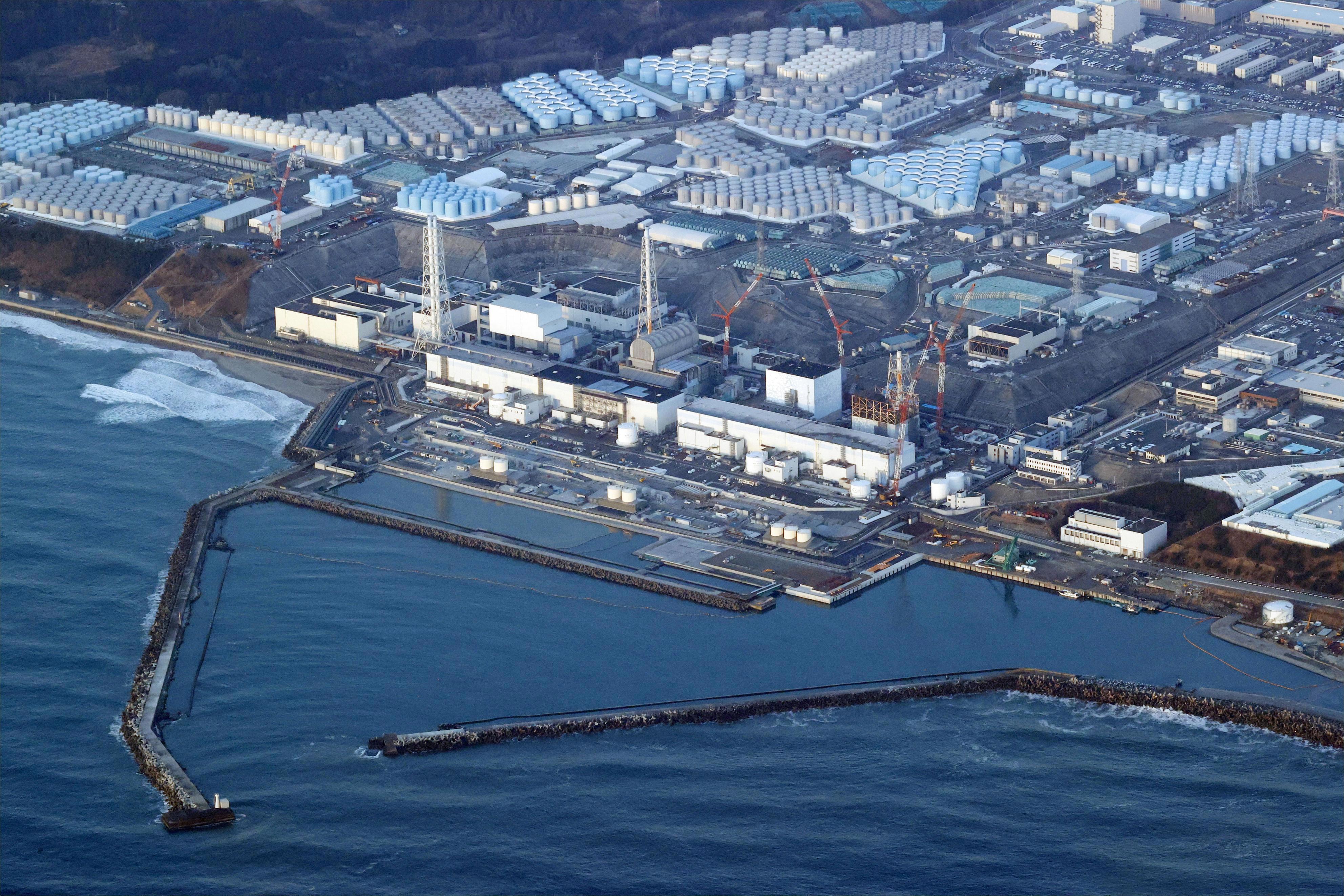 This aerial photo shows the Fukushima Daiichi nuclear power plant in Okuma town, Fukushima prefecture, north of Tokyo, on March 17, 2022. 