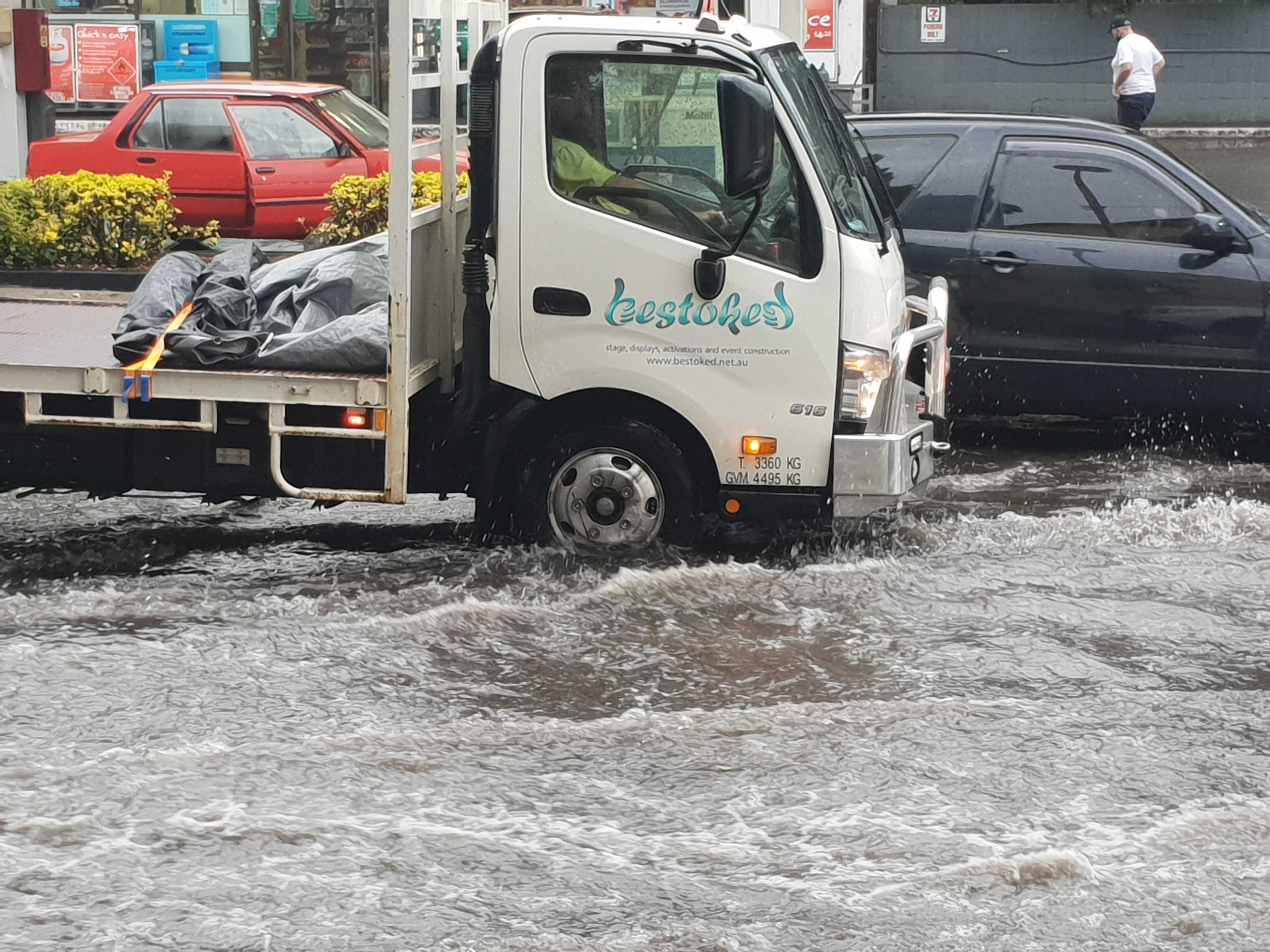 The skies suddenly opened up to a downpour of rain in Sydney this afternoon.