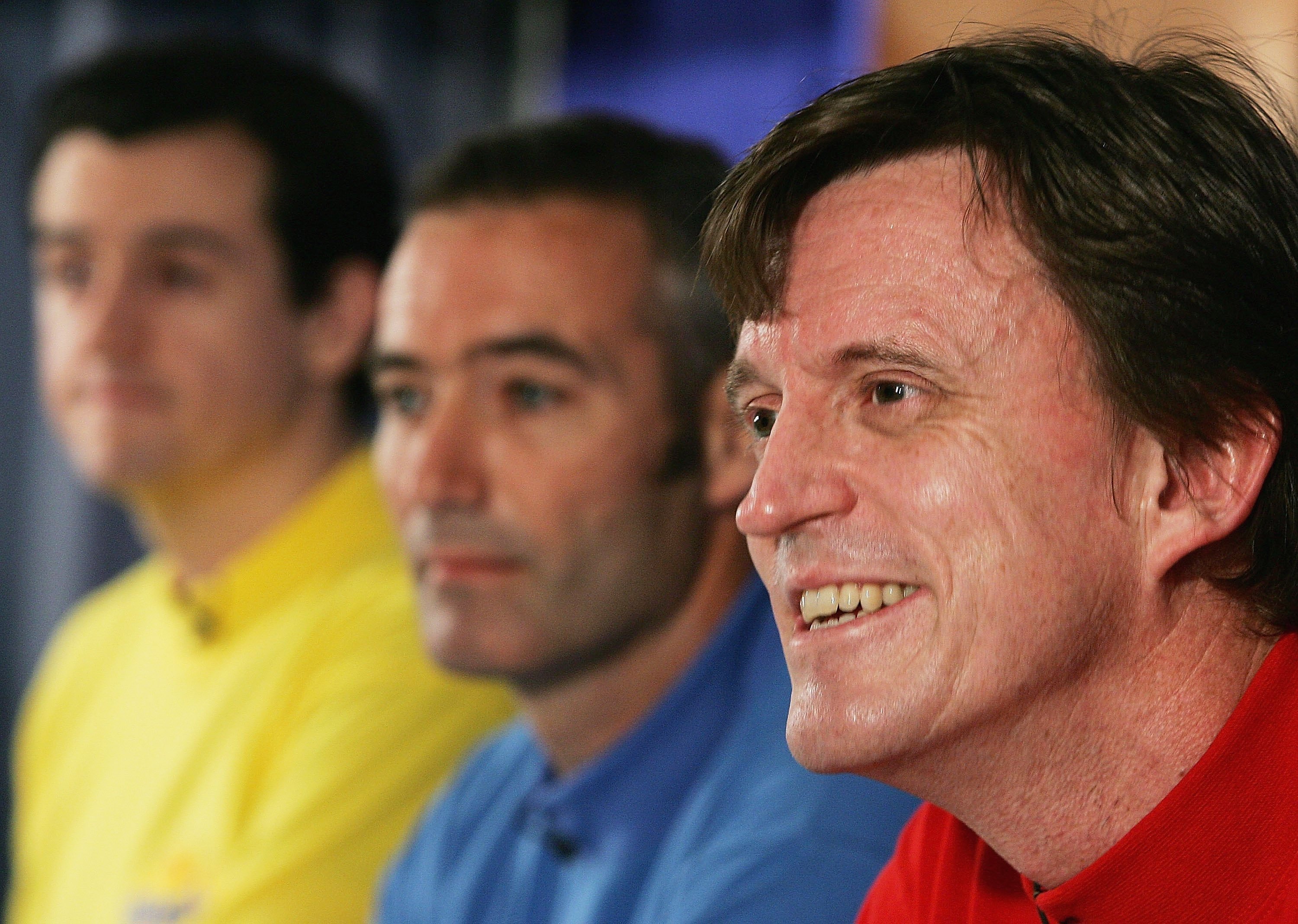 Murray Cook of the Wiggles talks to the media during a press conference after an announcement was made Sam Moran will stand in for yellow Wiggle Greg Page for their foreseeable future performances following Page falling ill with a condition called orthostatic intolerance, at Burswood Dome on November 30, 2006 in Perth, Australia. 