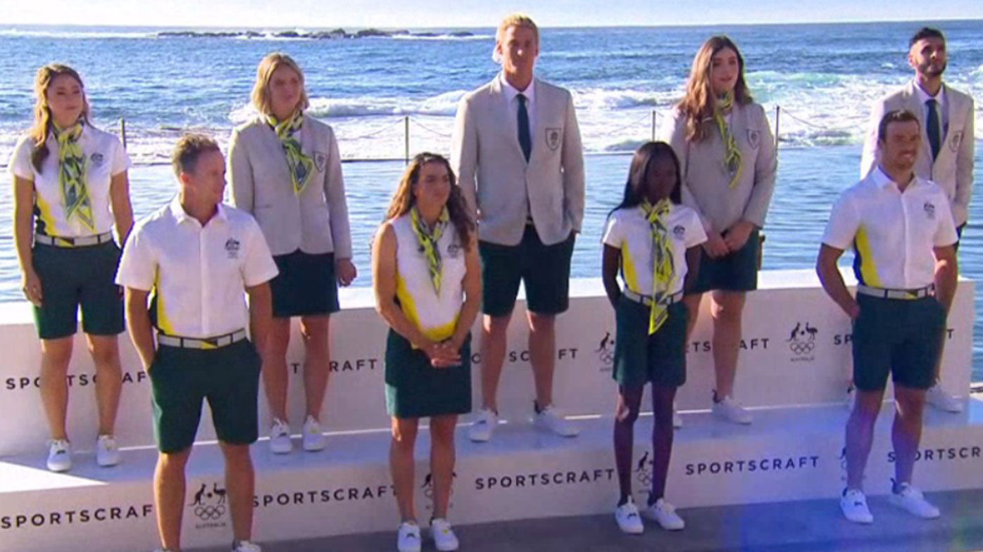 Athletes unveil the uniform Australia will wear at the opening ceremony of this year's Tokyo Olympics.