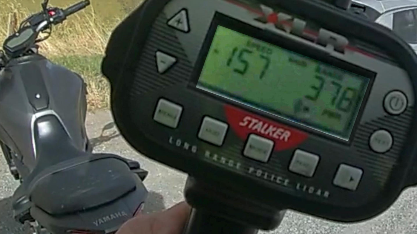 A learner motorbike rider will be disqualified from driving for at least four months after being clocked travelling 77km above the speed limit.