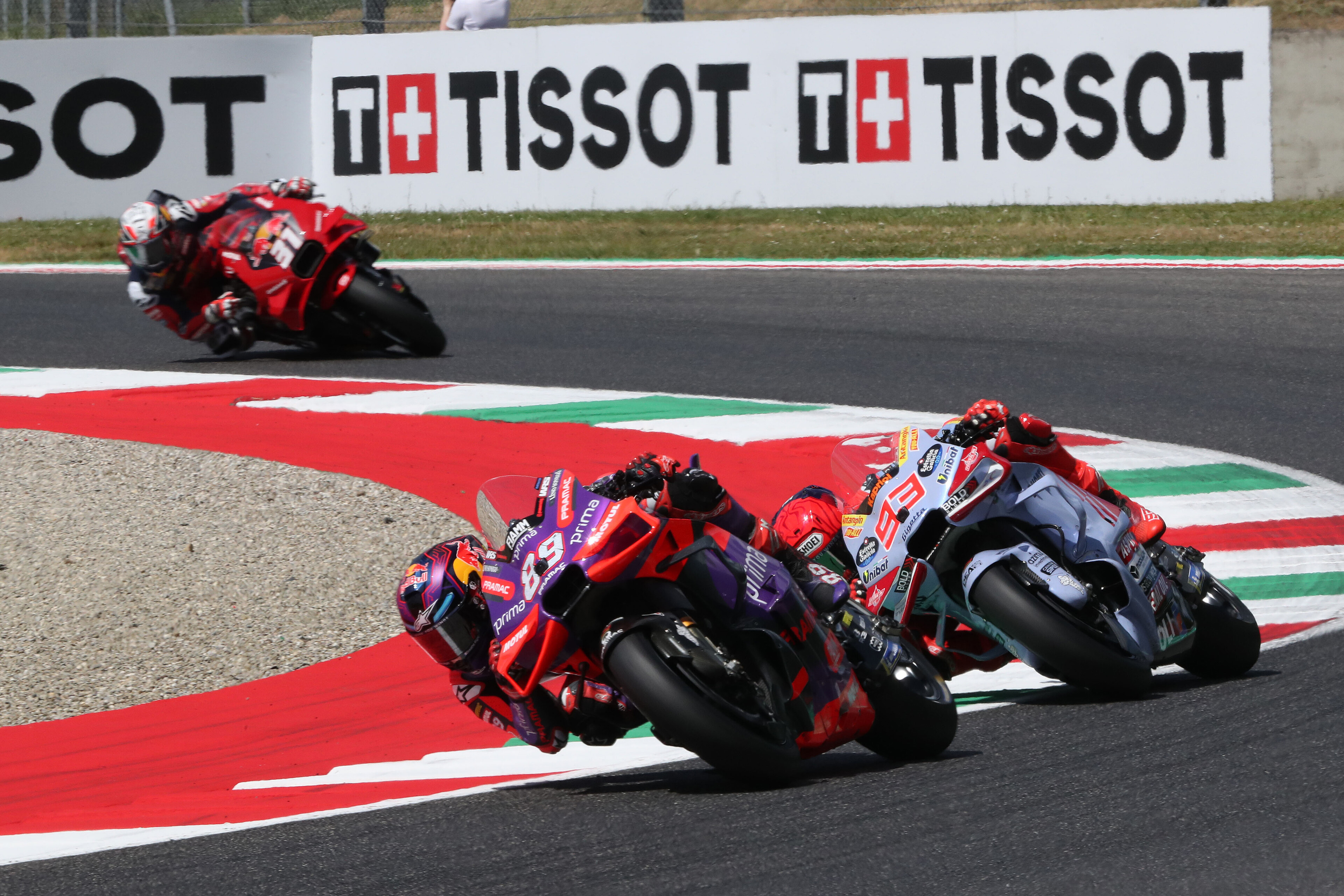 Jorge Martin ahead of Marc Marquez at Mugello.