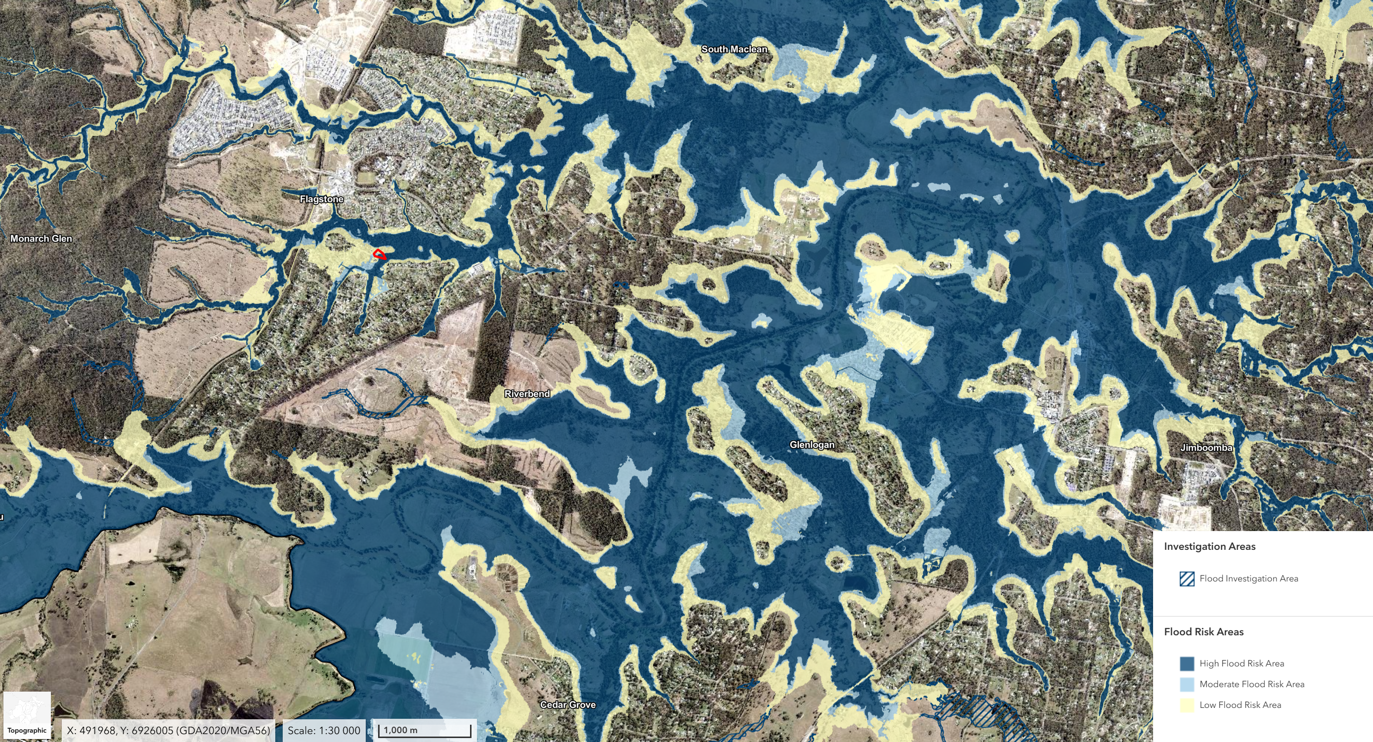 New Logan flood mapping with Chabau's property highlighted.