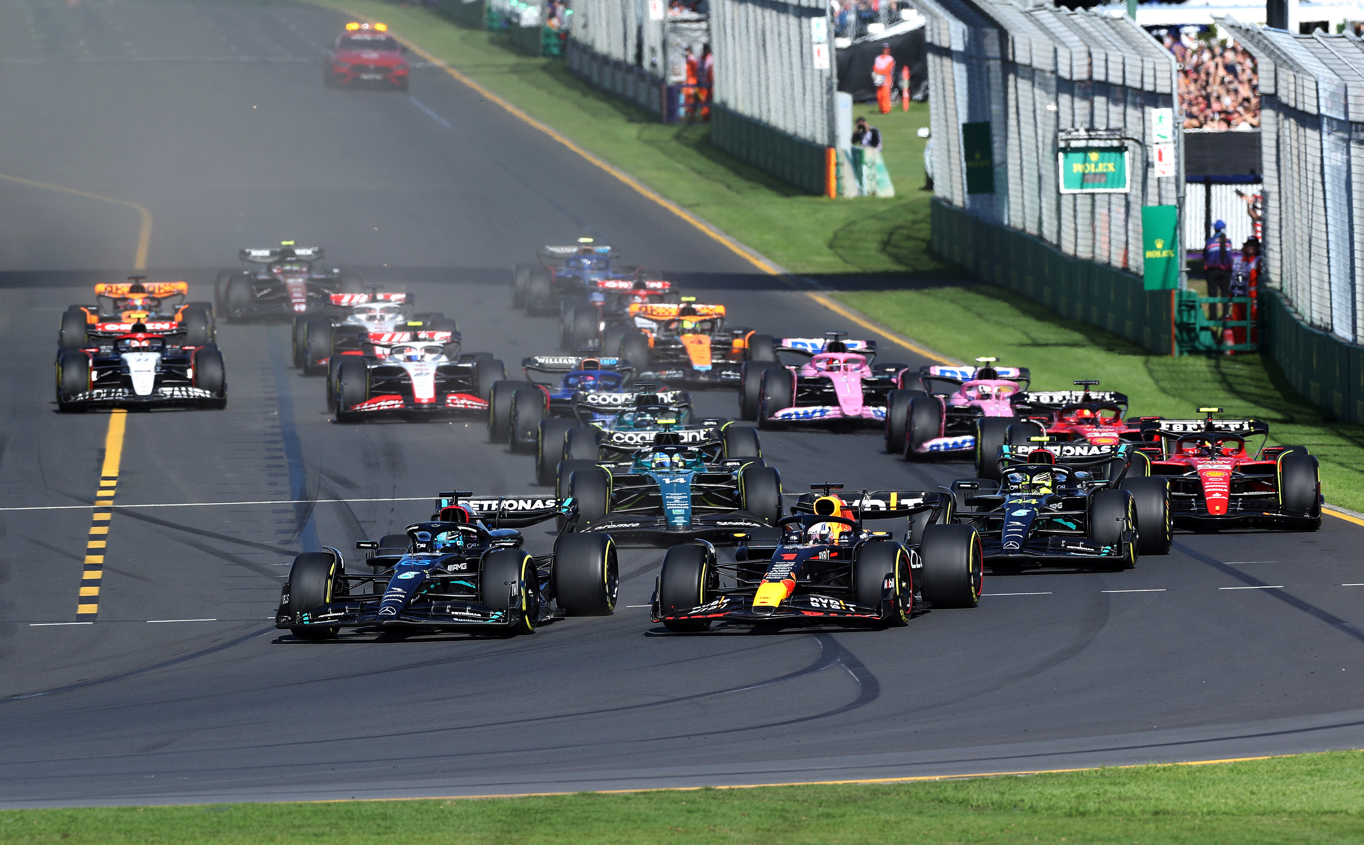 The start of the Formula 1 Australian Grand Prix at the Albert Park Grand Prix Circuit.