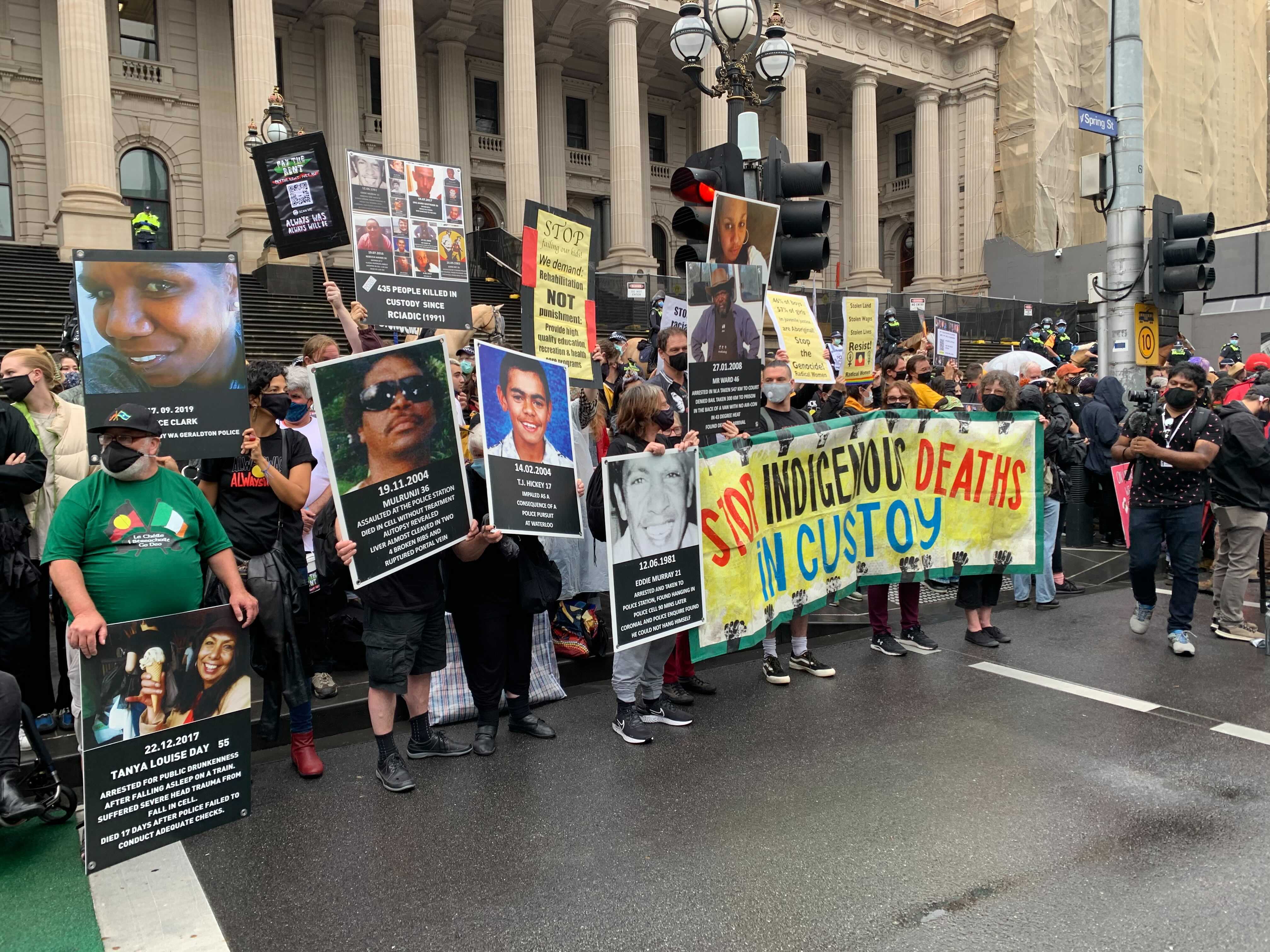 An invasion day march on Australia Day 2021 protesting against Indigenous deaths in custody.