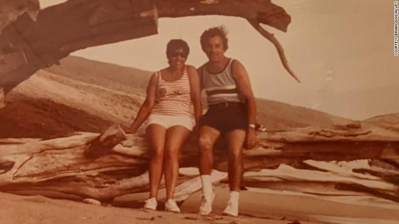 Angelina and John Gonsalves are pictured on a family vacation to Hawaii in the 1980s.