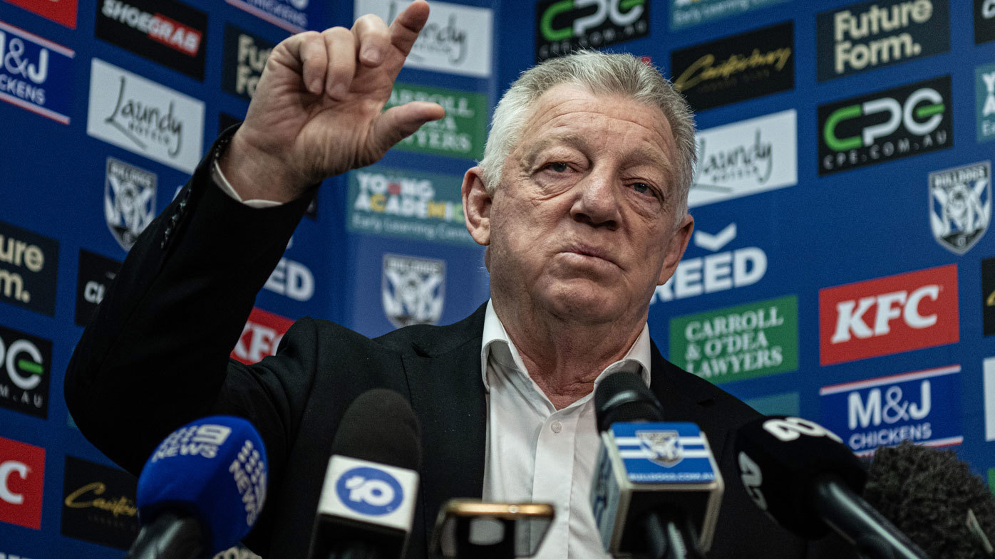 Phil Gould speaks at a Bulldogs press conference.