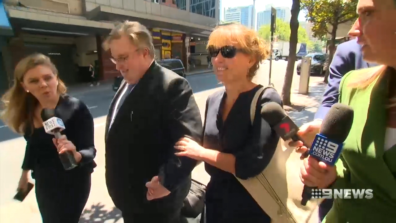 UTS Dean of Science Dianne Jolley leaves court with her lawyer after pleading not guilty to all charges relating to allegations she conducted a fake harassment campaign against herself.