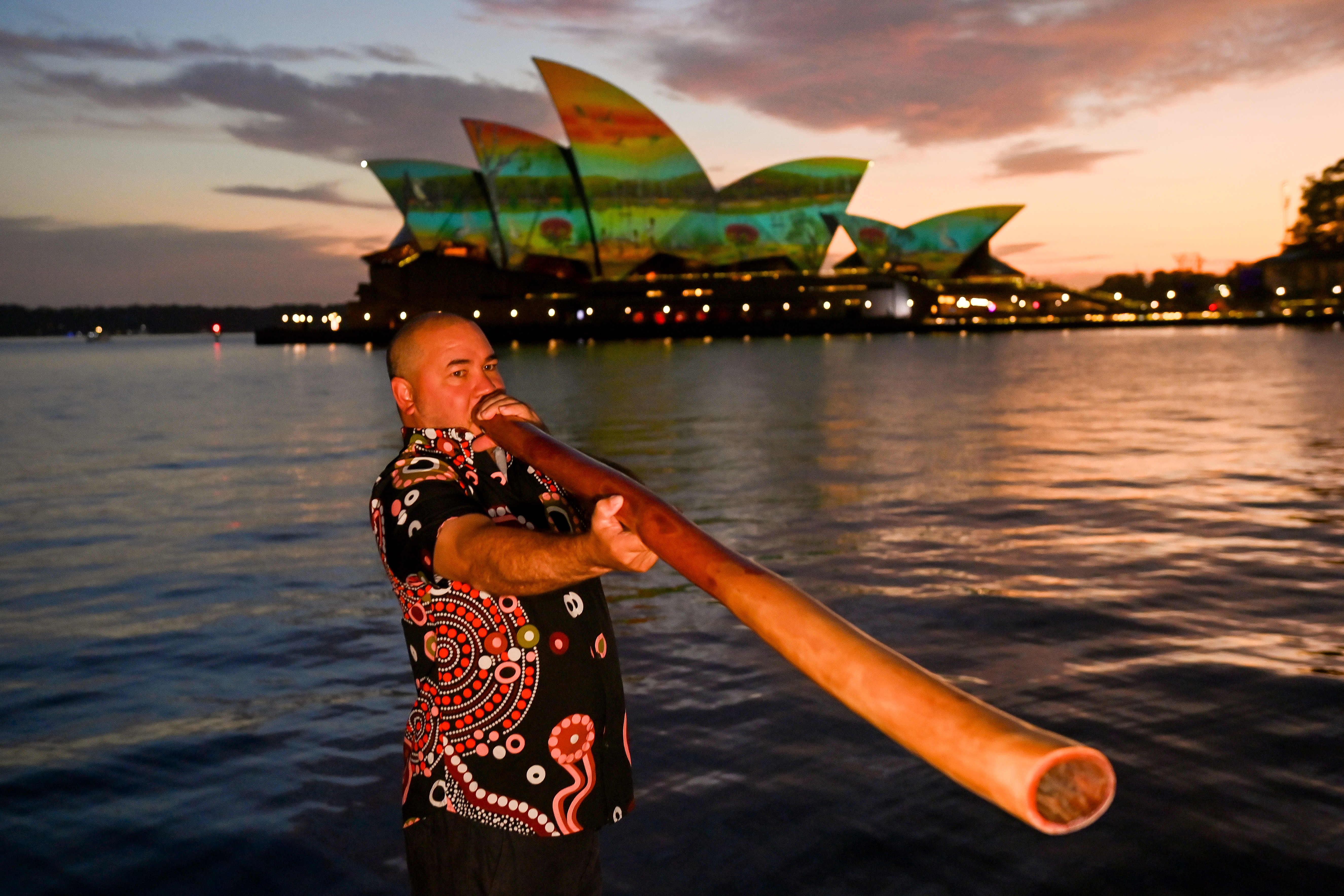 Musician Cameron Leon performs at Dawn reflection ceremony on on Australia Day on January 26, 2025 in Sydney, Australia. 