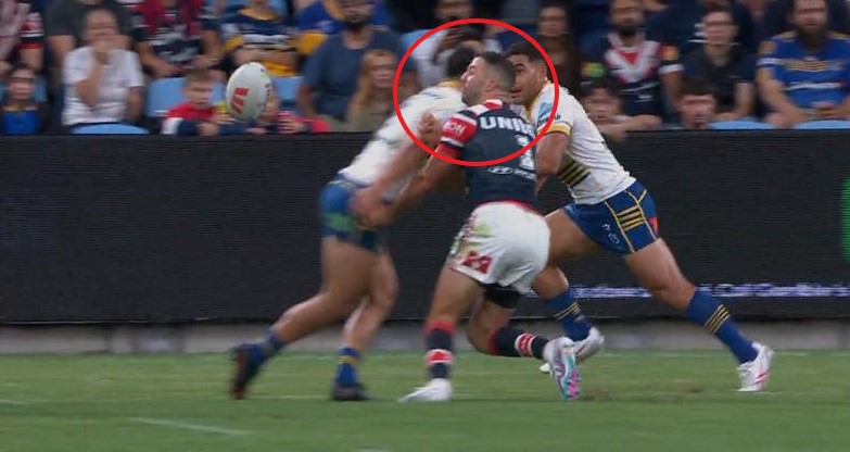 James Tedesco was hit high by Bailey Simonsson.