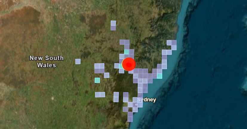 NSW quake felt grid 4.31pm Sat 24/8