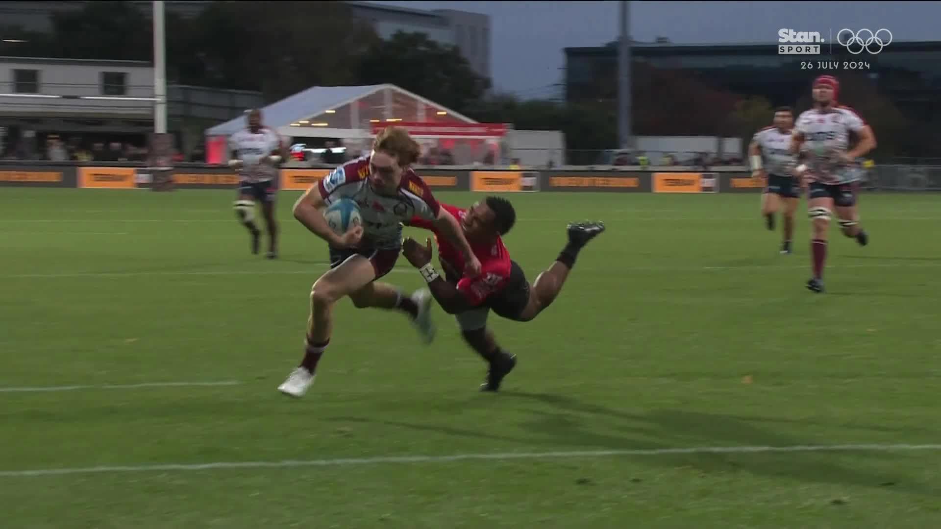 Tim Ryan, the 'Junkyard Dog' on his way to his fourth career try for the Reds against the Crusaders.