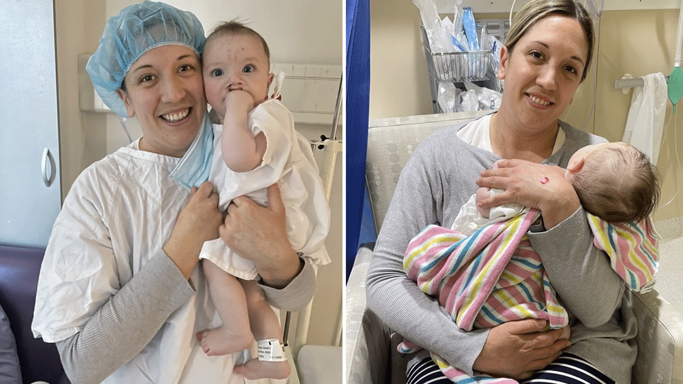 Baby Jensen had his cleft palate surgery cancelled. He is seen here with mum Kate.