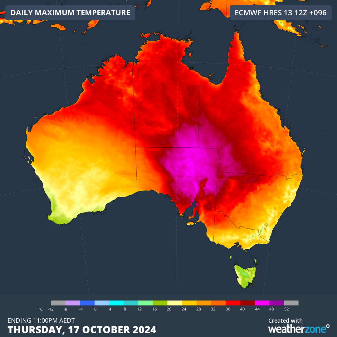 A warm mass of air is collecting over Central Australia.