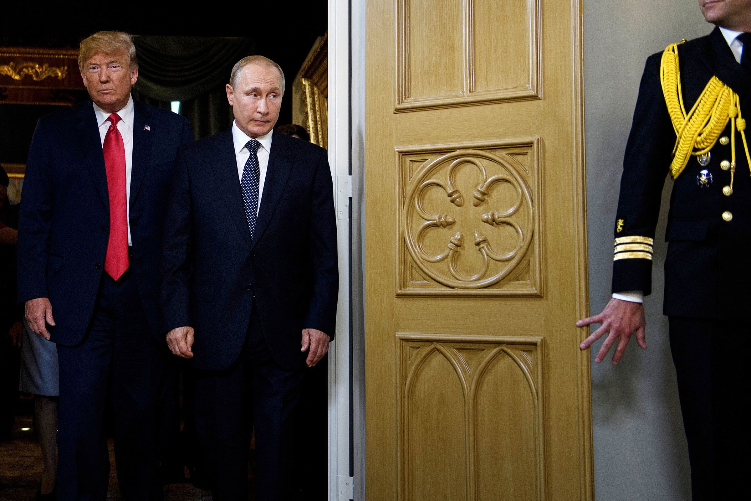 President Donald Trump and Russian President Vladimir Putin arrive for a meeting in Helsinki on July 16 in 2018.