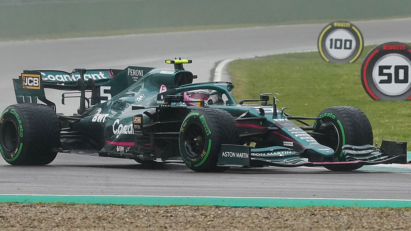 Sebastian Vettel in action for Aston Martin at Imola.