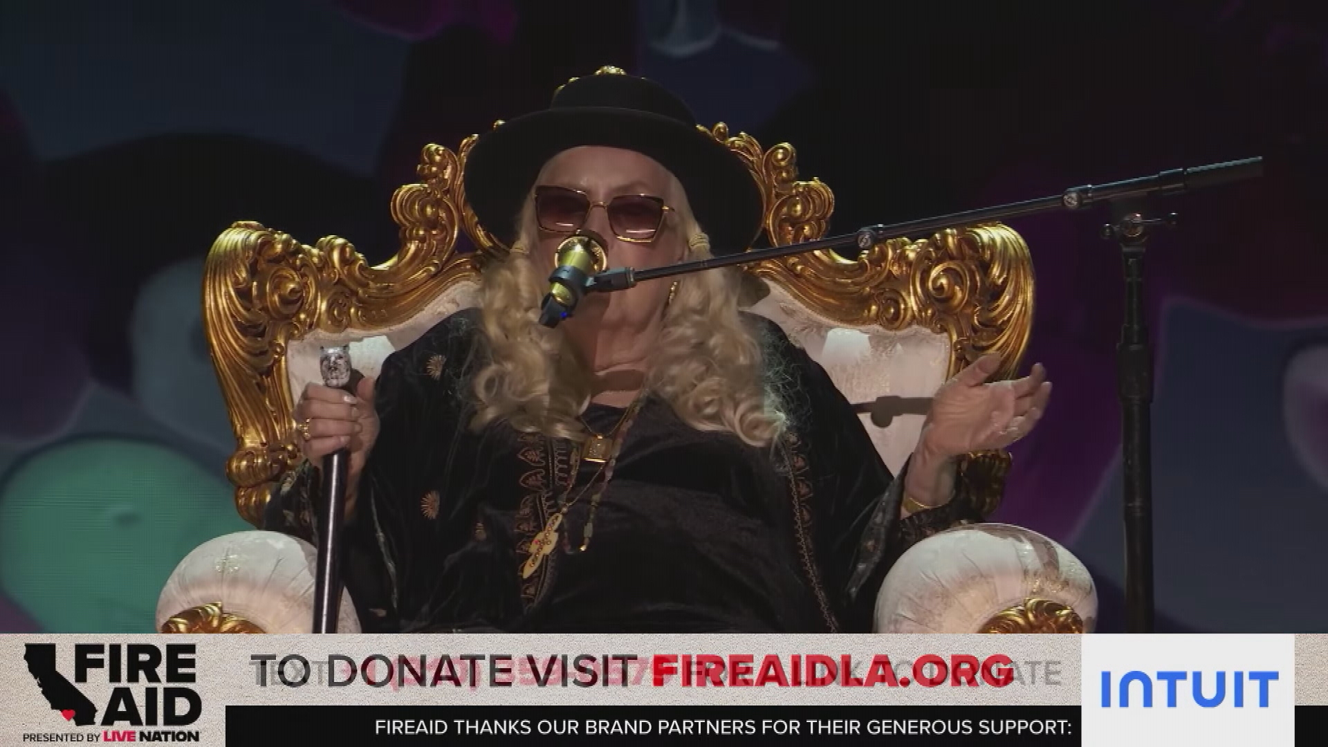 Joni Mitchell performs at FireAid LA Benefit Concert.