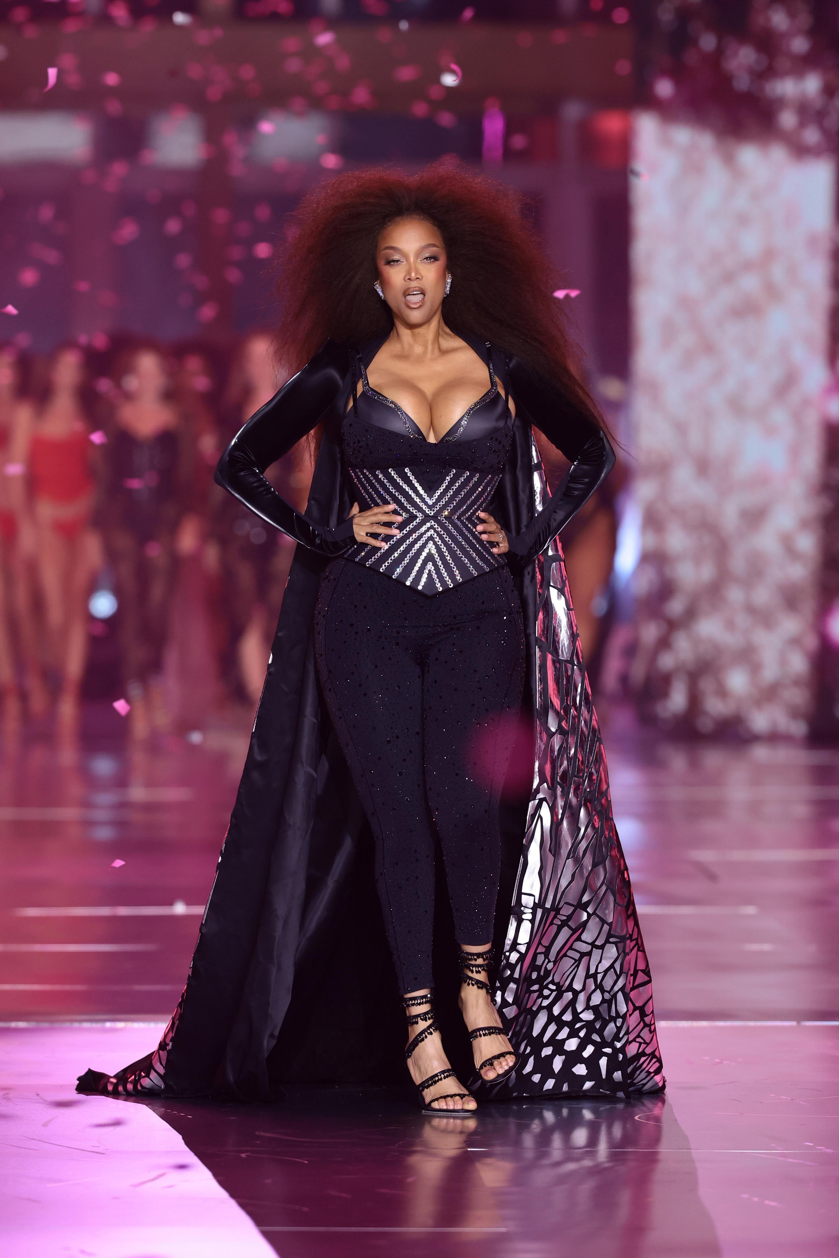 NEW YORK, NEW YORK - OCTOBER 15: Tyra Banks walks the runway for the Victoria's Secret Fashion Show 2024 on October 15, 2024 in New York City. 