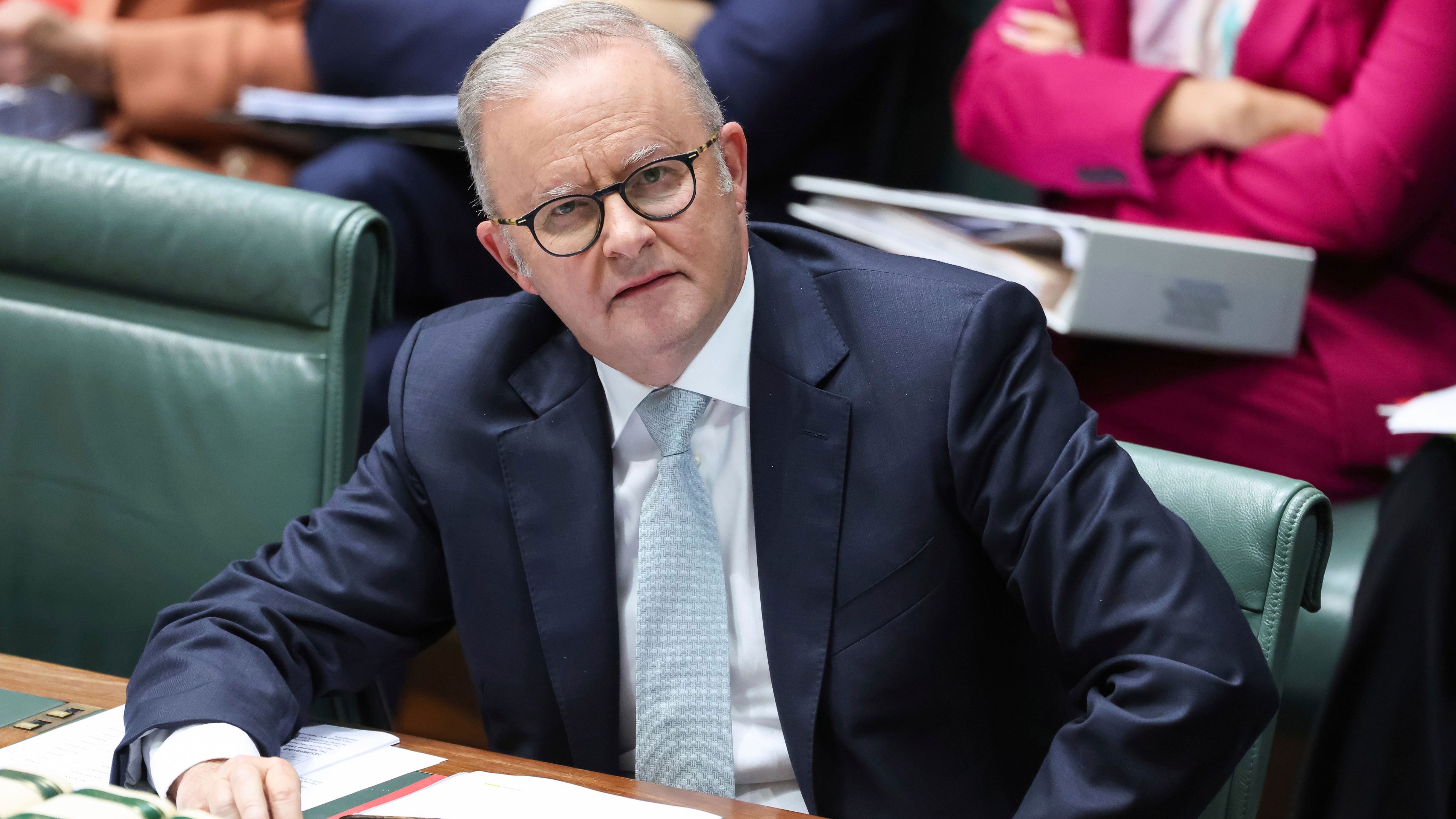Prime Minister Anthony Albanese during Question Time at Parliament House in Canberra on Monday 2 March 2026. fedpol Photo: Alex Ellinghausen
