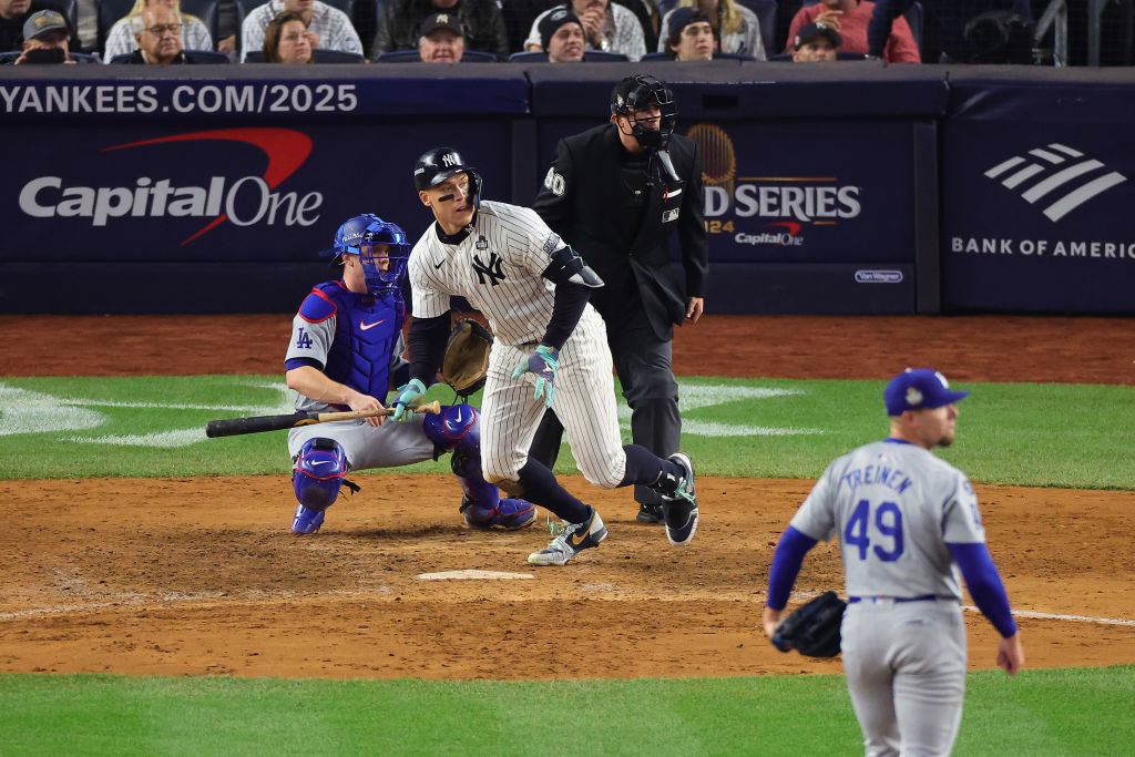 Aaron Judge #99 of the New York Yankees. Game Five of the 2024 World Series against the Los Angeles Dodgers.