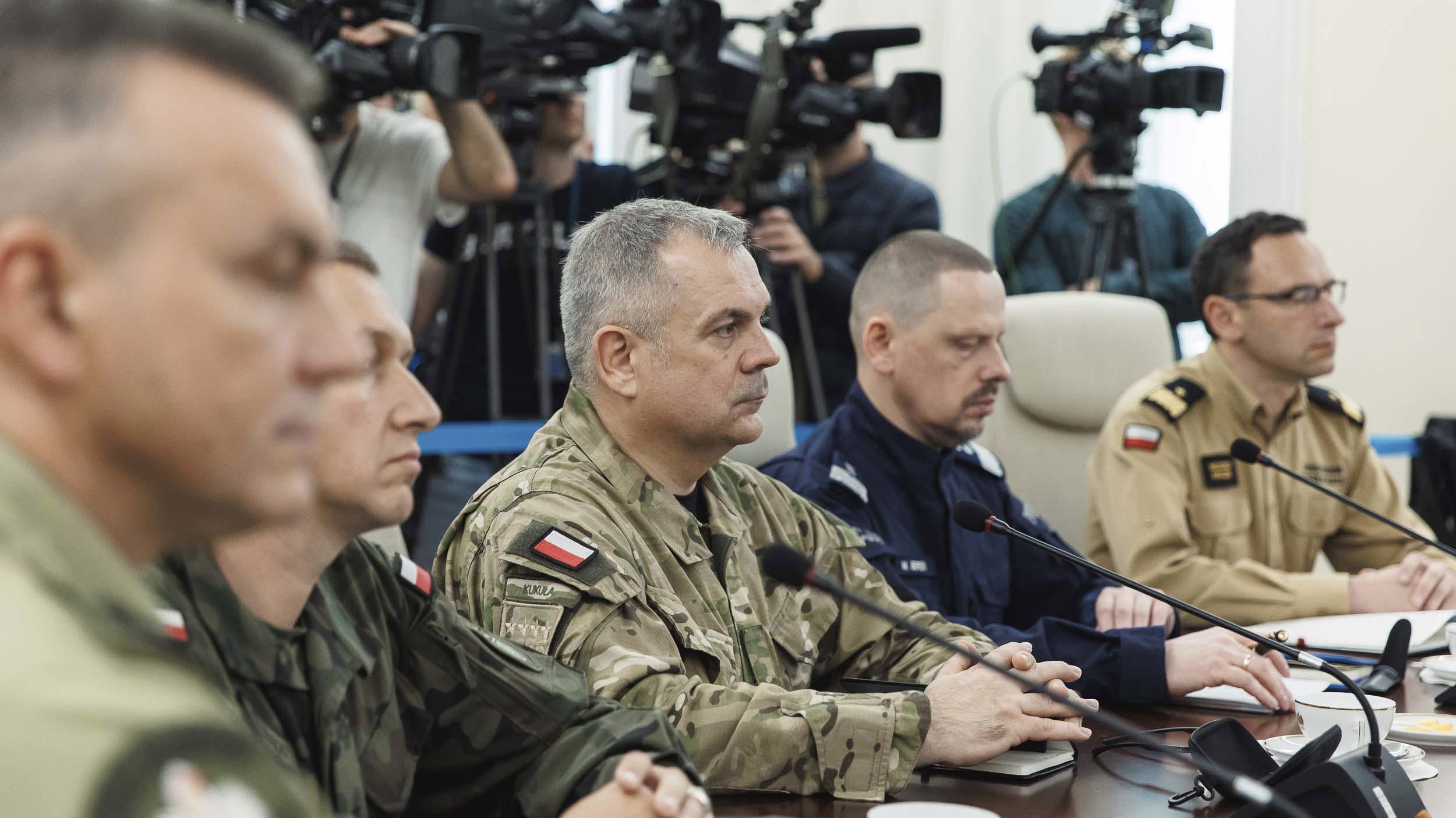 General Wieslaw Kukula, center, chief of the General Staff of the Polish Armed Forces during at the Chancellery of the Prime Minister for an extraordinary government meeting.
