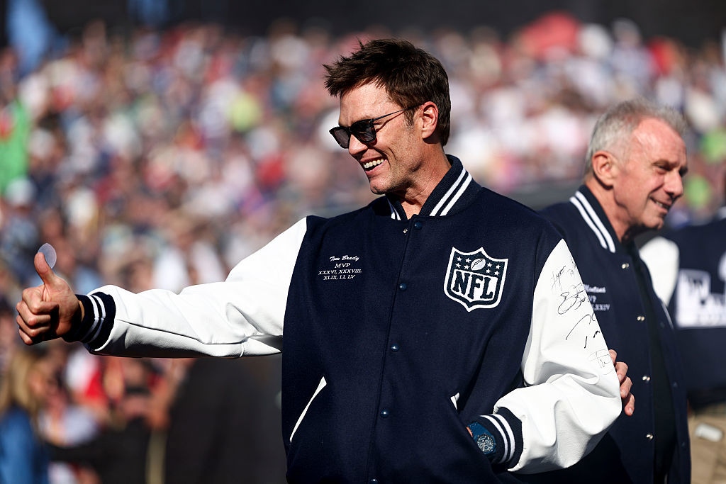 Tom Brady greet fans prior to the NFL Super Bowl LX football game between the Seattle Seahawks and the New England Patriots, at Levi's Stadium on February 8, 2026 in Santa Clara, California.
